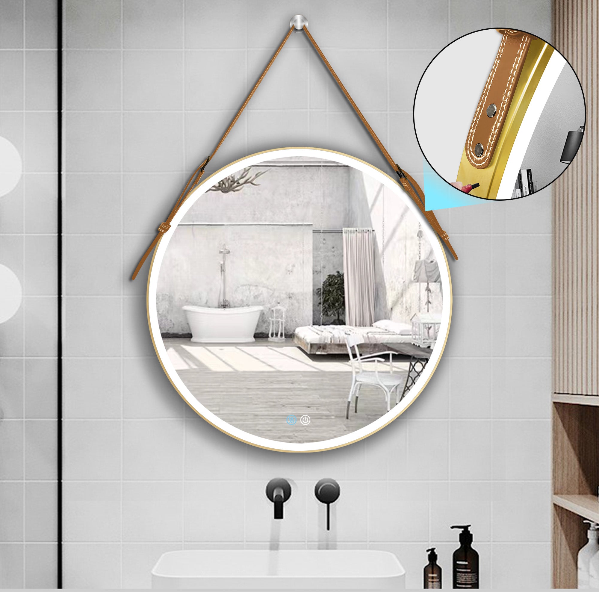 24/28/32 inch Round gold metal frame Anti-Fog Wall Mounted LED Bathroom Vanity Mirror