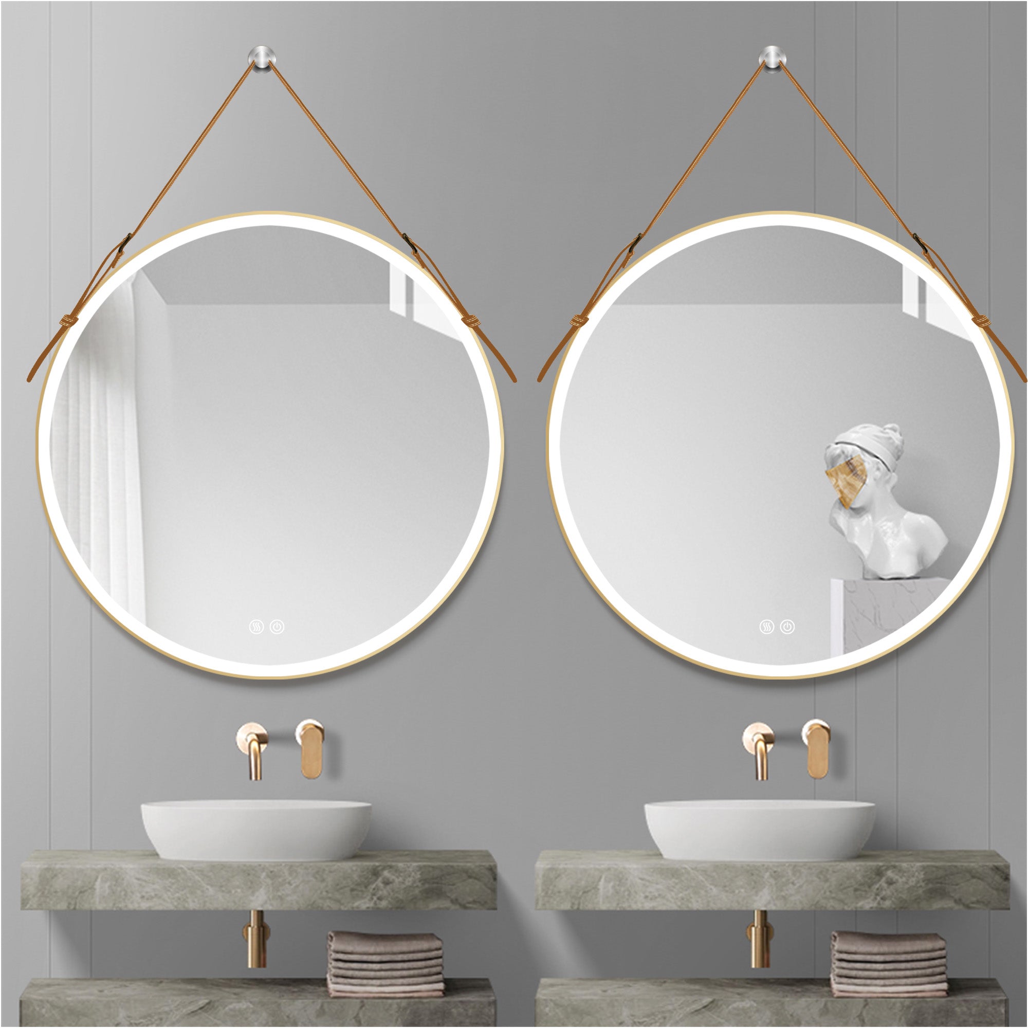 24/28/32 inch Round gold metal frame Anti-Fog Wall Mounted LED Bathroom Vanity Mirror