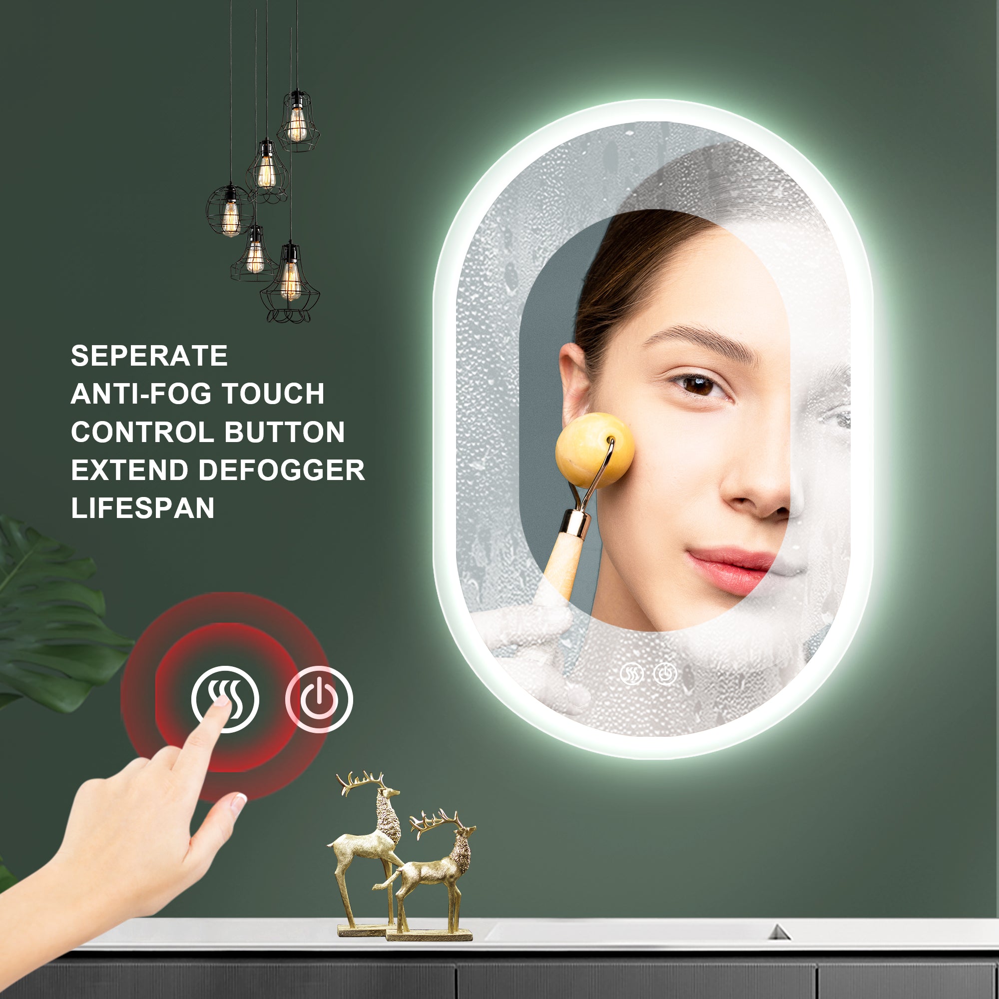 32/36/40 inch Oval Frameless LED Anti-Fog Wall Mounted Bathroom Vanity Mirror