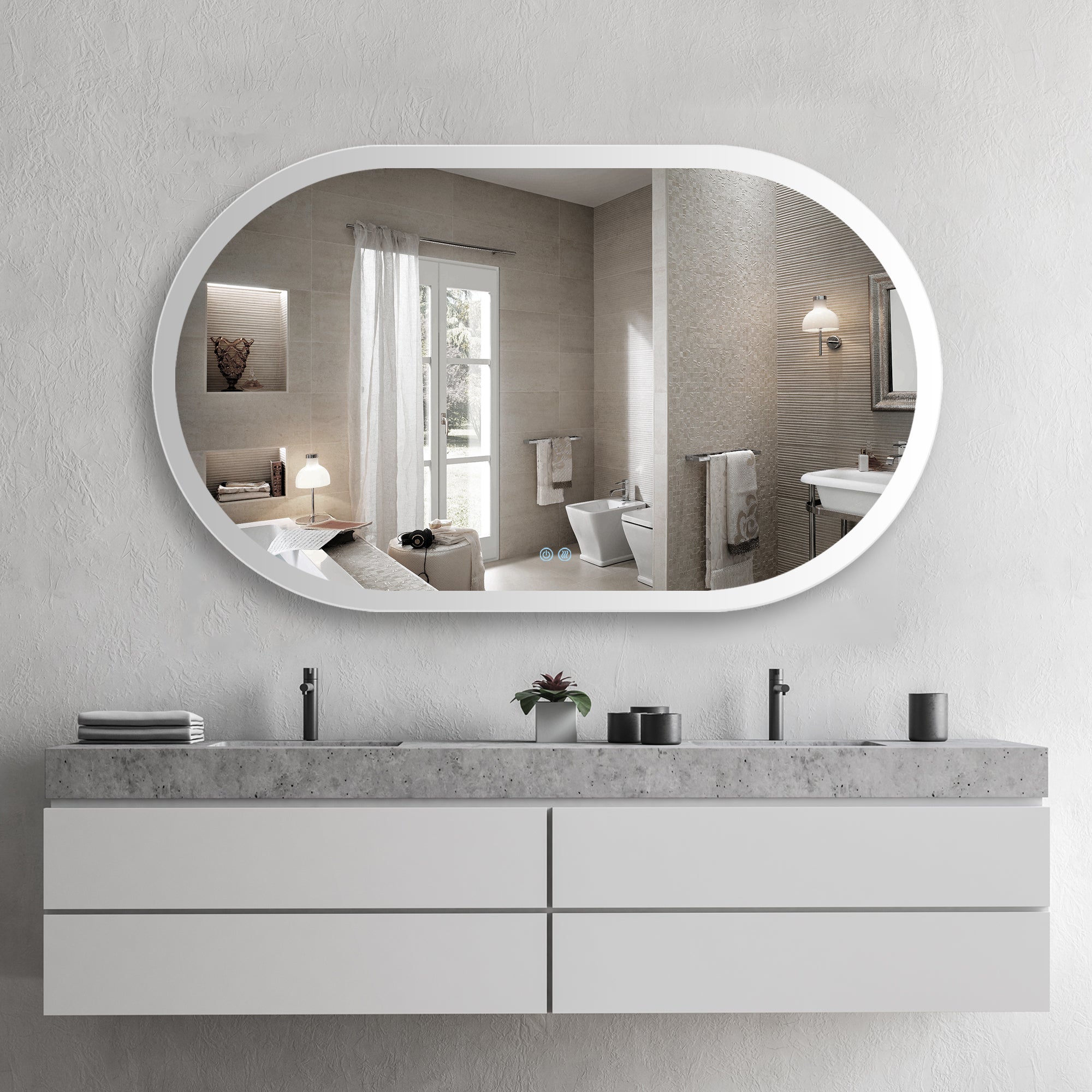 32/36/40 inch Oval Frameless LED Anti-Fog Wall Mounted Bathroom Vanity Mirror