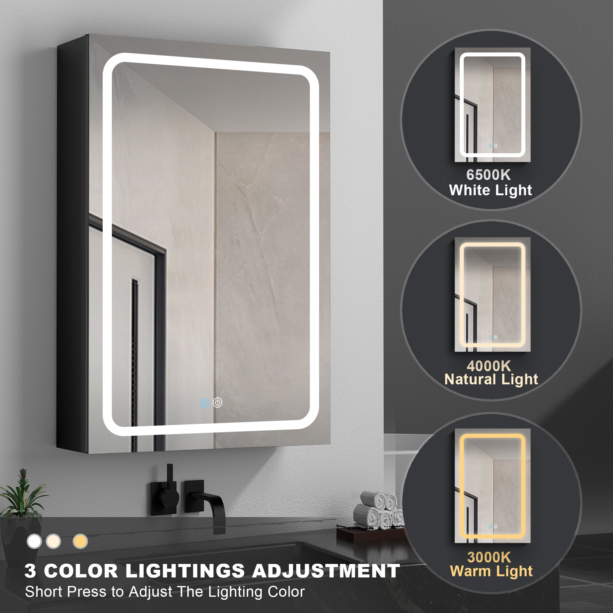 20 in. W x 30 in. H Rectangular Aluminum Framed Wall Mounted LED Bathroom Vanity Mirror
