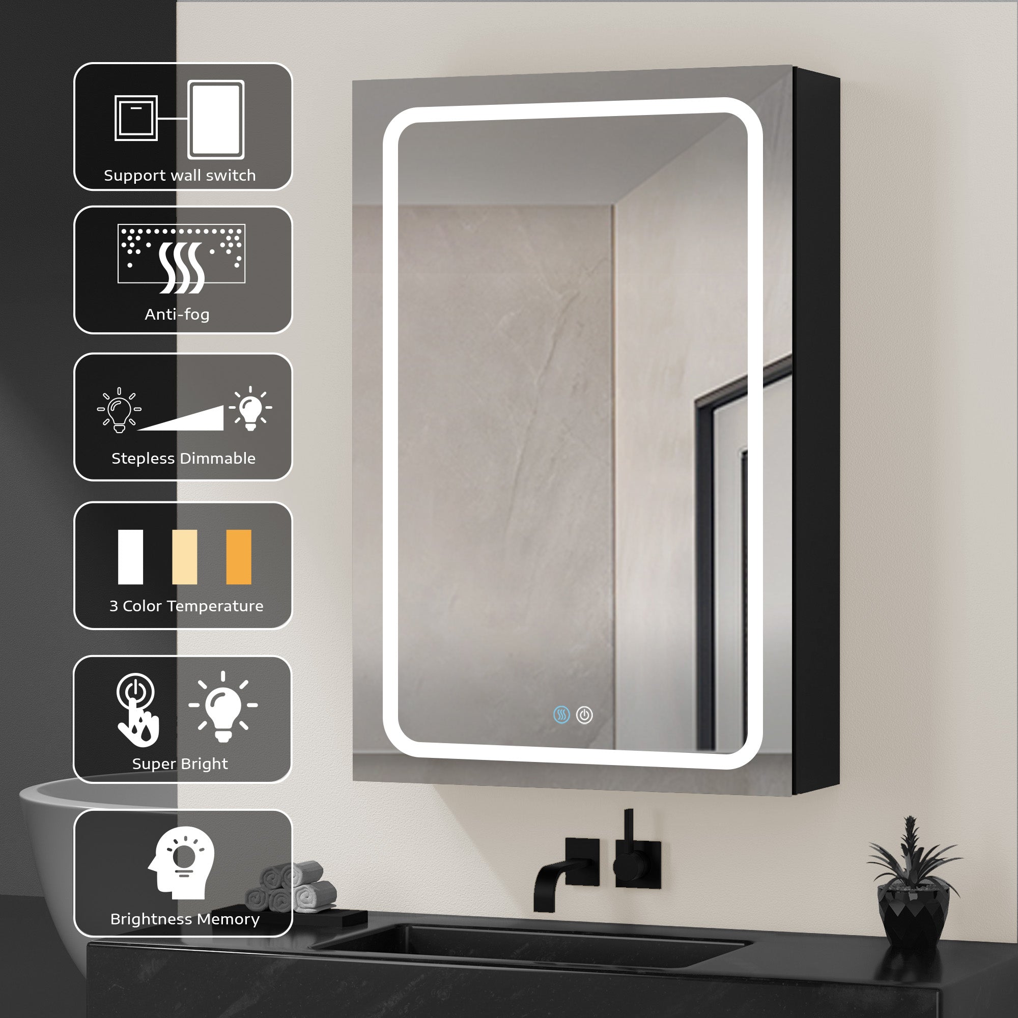 20 in. W x 30 in. H Rectangular Aluminum Framed Wall Mounted LED Bathroom Vanity Mirror
