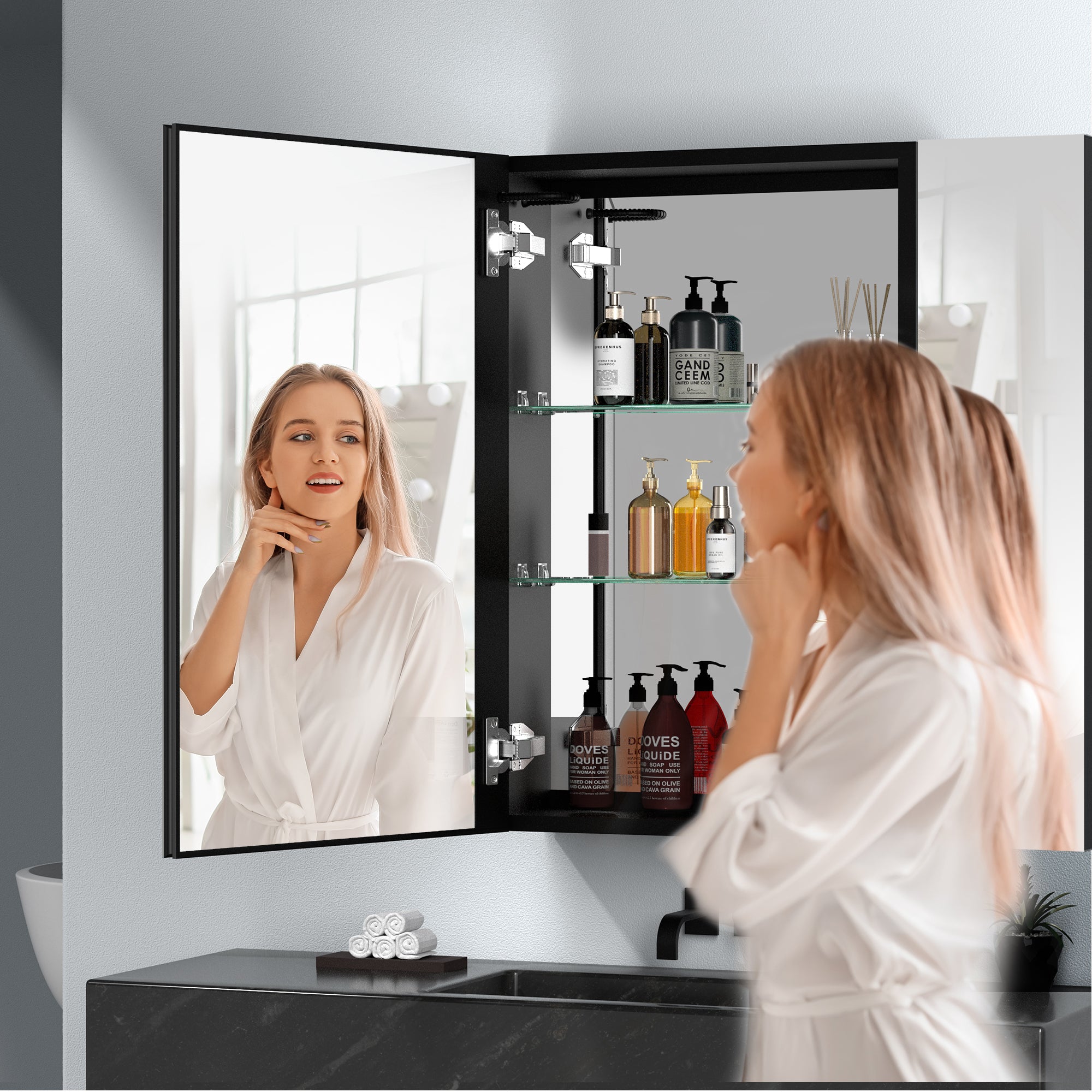 30 in. W x 30 in. H Surface Mount Bathroom Medicine Cabinet with Mirror and Shelves
