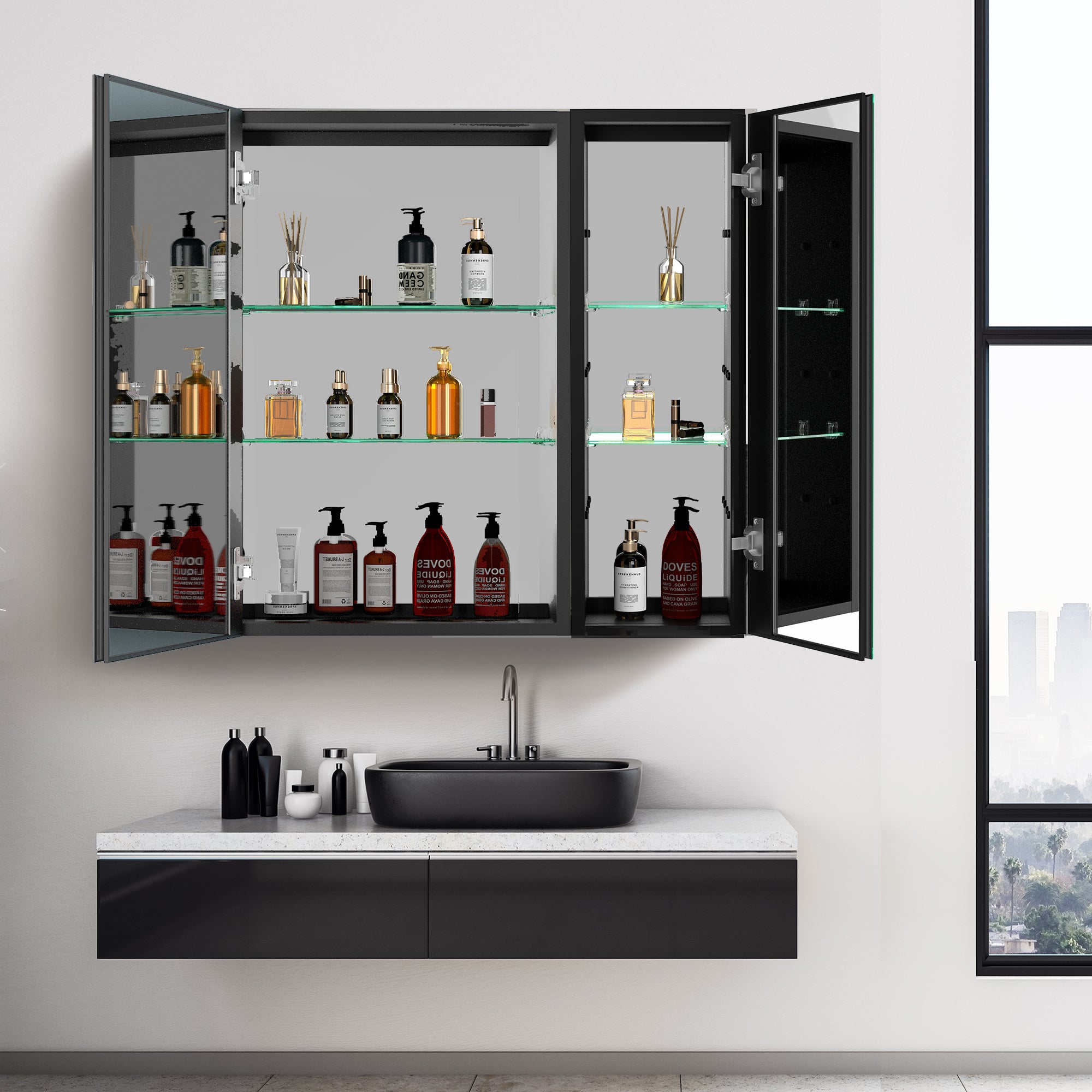 30 in. W x 30 in. H Surface Mount Bathroom Medicine Cabinet with Mirror and Shelves