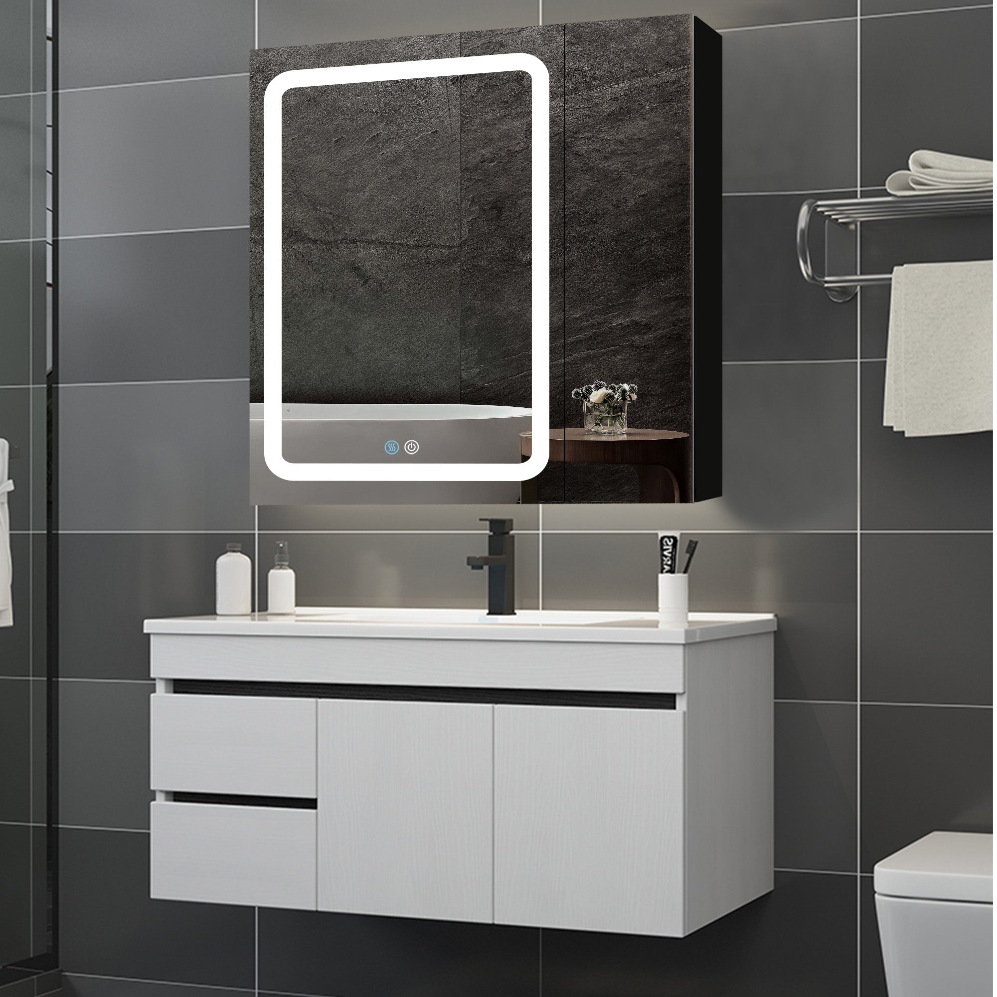 30 in. W x 30 in. H Surface Mount Bathroom Medicine Cabinet with Mirror and Shelves