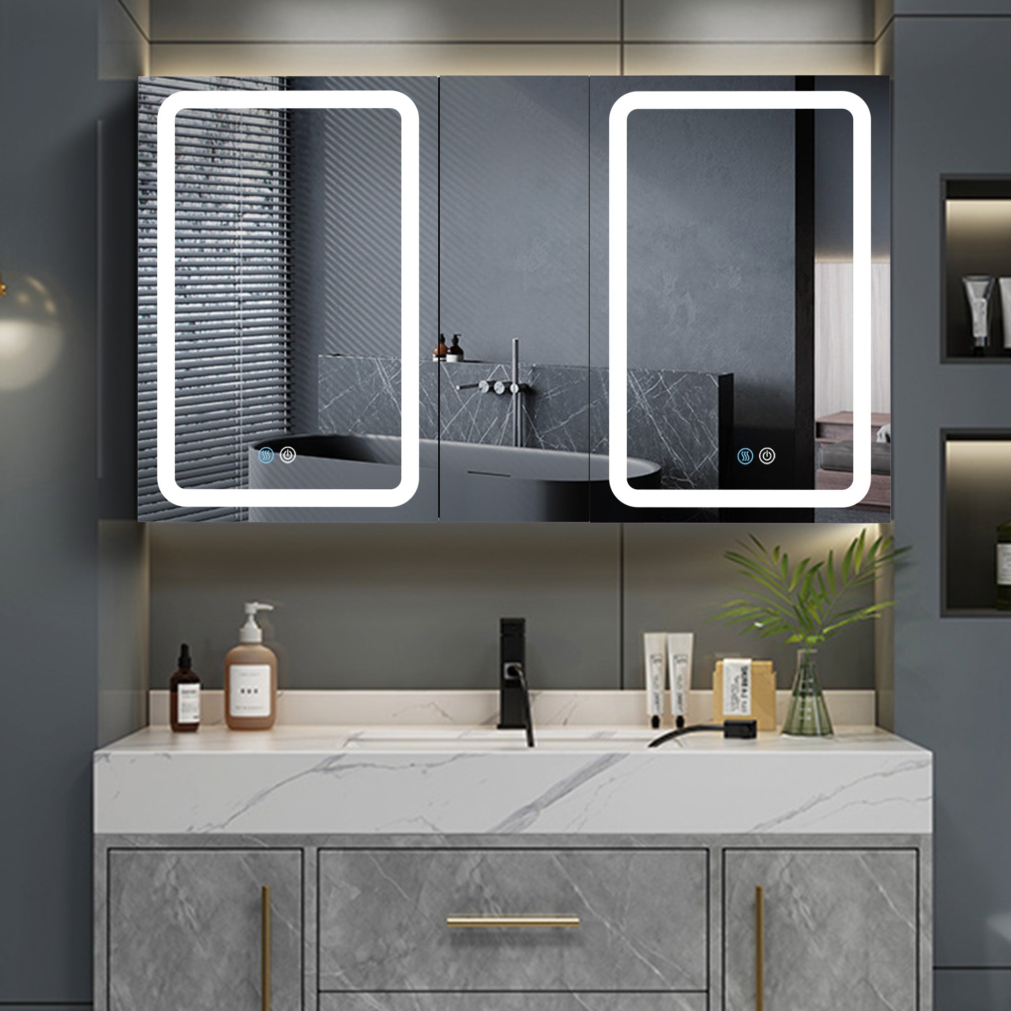 50 in. W x 30 in. H Surface Mount Bathroom Medicine Cabinet with Mirror and Shelves