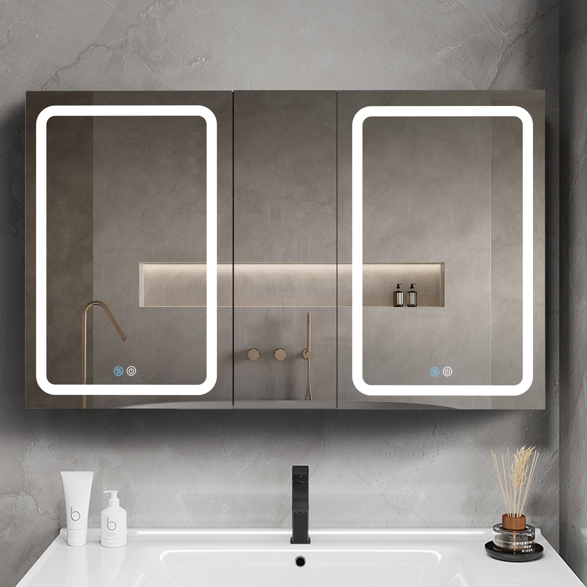 50 in. W x 30 in. H Surface Mount Bathroom Medicine Cabinet with Mirror and Shelves
