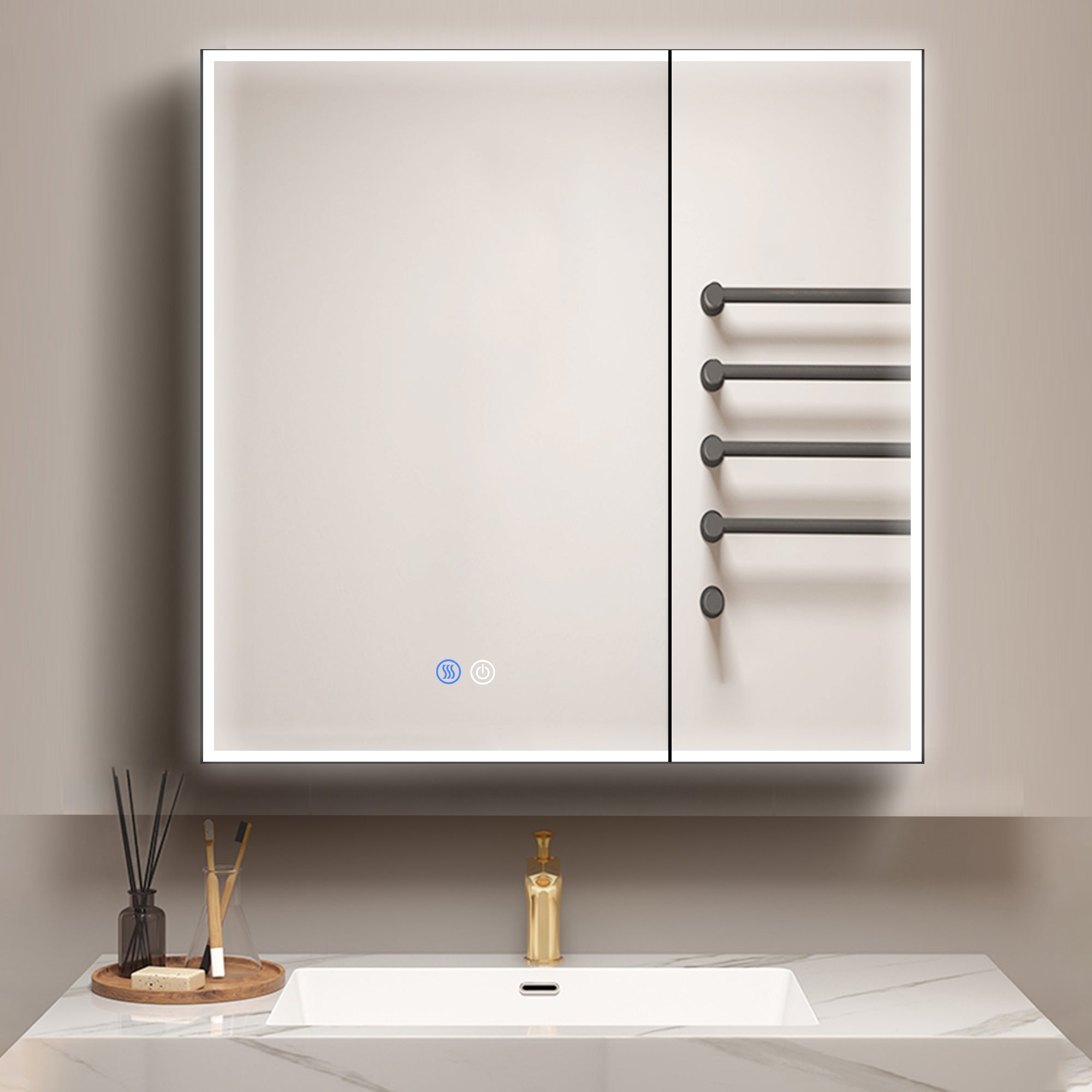 30 in. W x 30 in. H Surface Mount Bathroom Medicine Cabinet with Mirror and Shelves