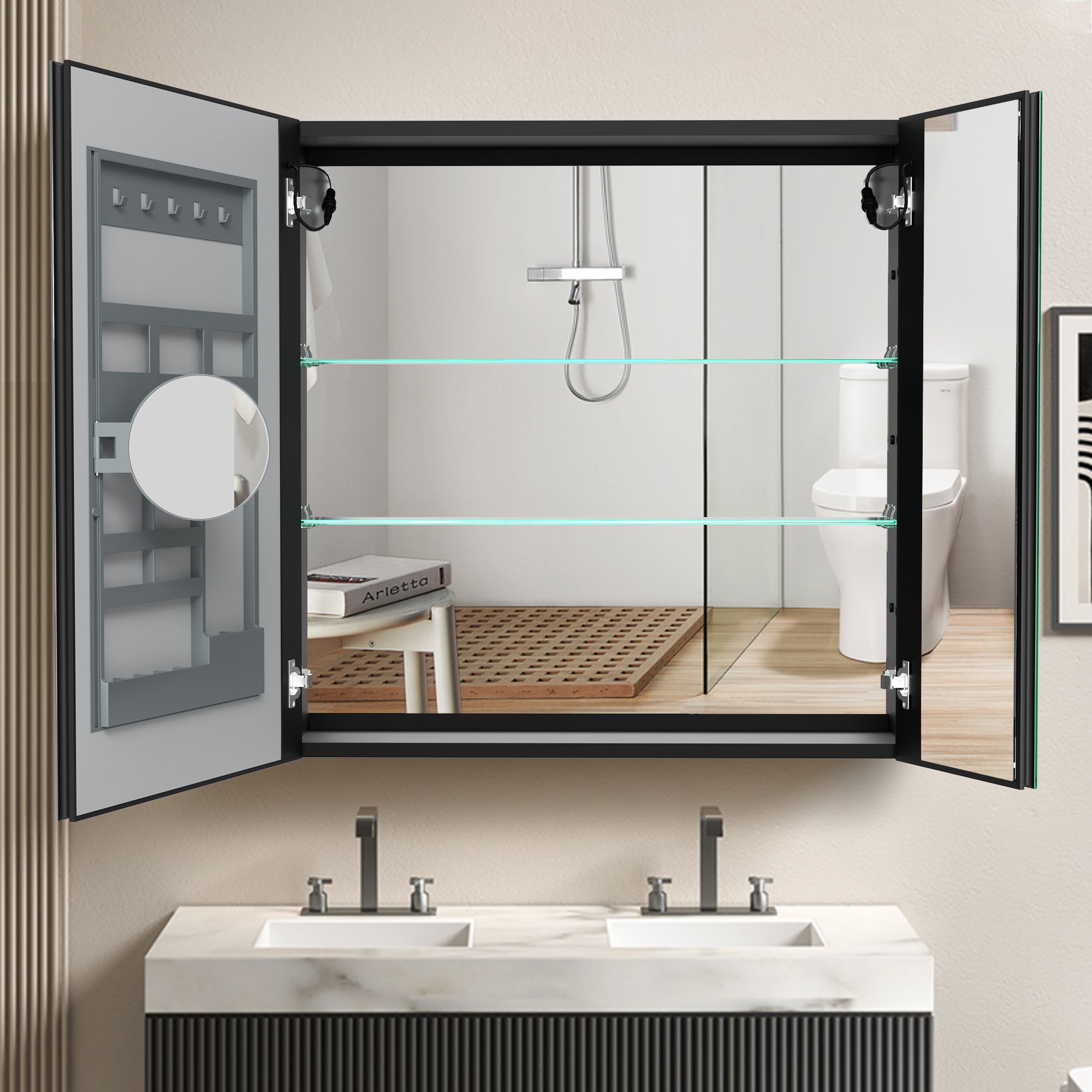 30 in. W x 30 in. H Surface Mount Bathroom Medicine Cabinet with Mirror and Shelves
