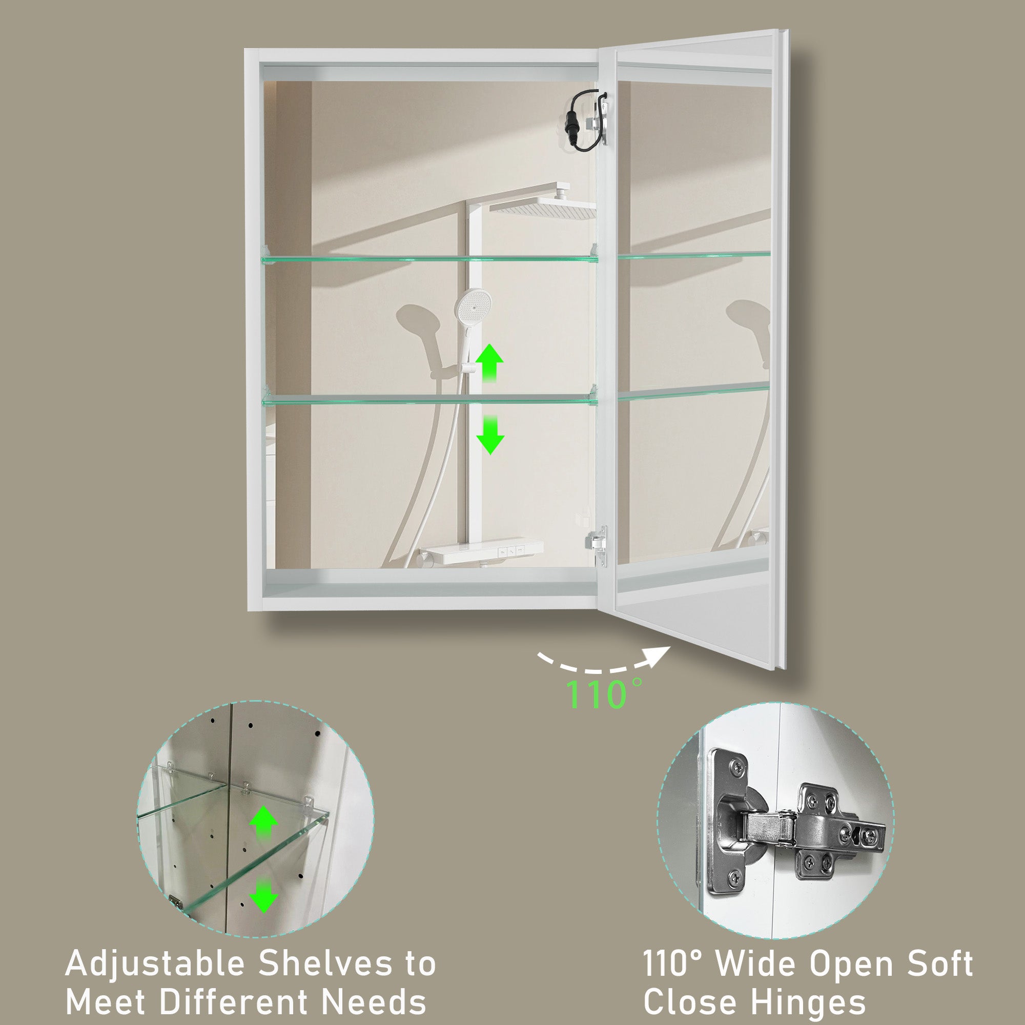 20 in. W x 30 in. H Surface Mount Bathroom Medicine Cabinet with Mirror and Shelves