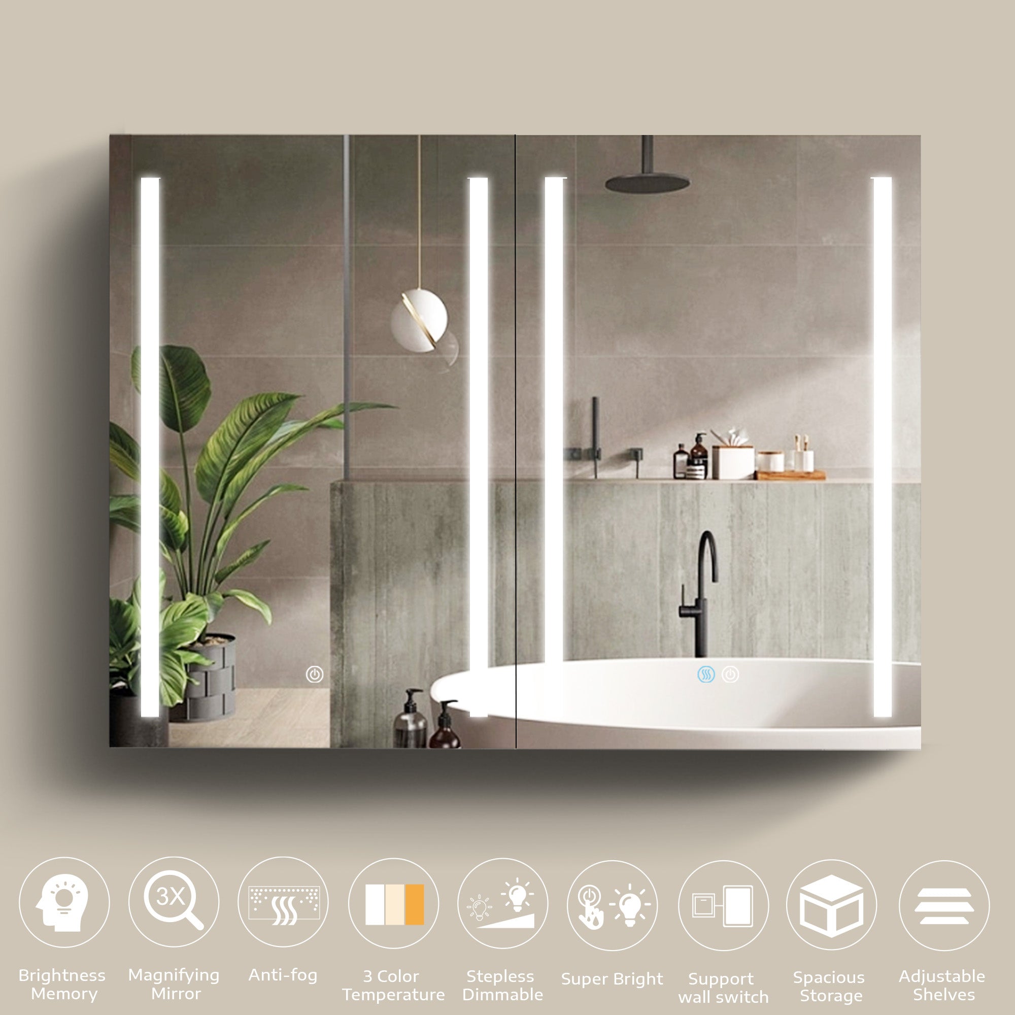 40 in. W x 30 in. H Surface Mount Bathroom Medicine Cabinet with Mirror and Shelves
