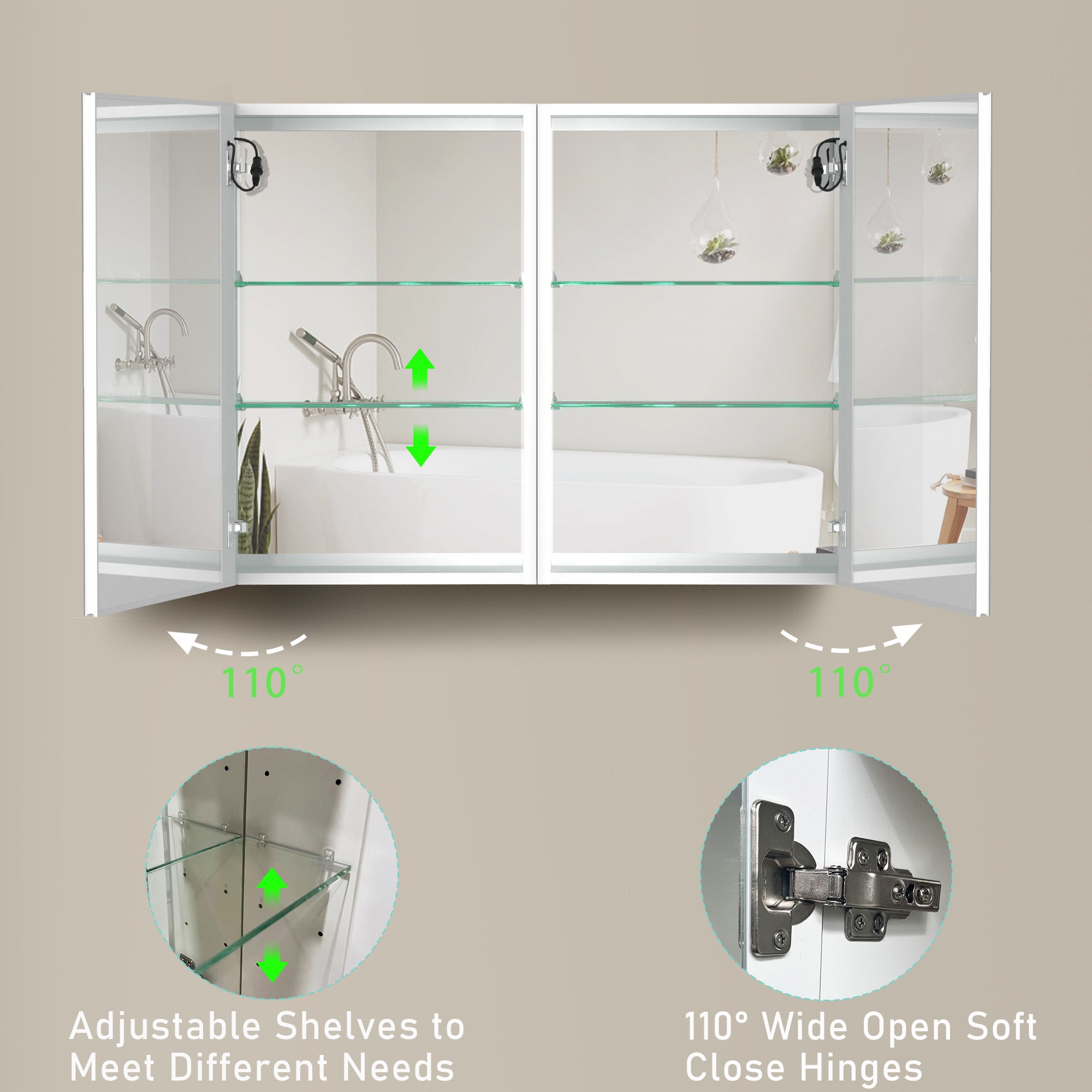 40 in. W x 30 in. H Surface Mount Bathroom Medicine Cabinet with Mirror and Shelves