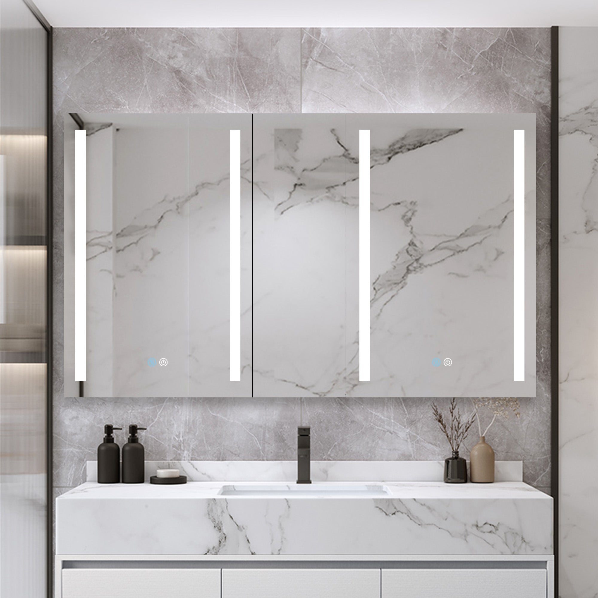 50 in. W x 30 in. H Surface Mount Bathroom Medicine Cabinet with Mirror and Shelves