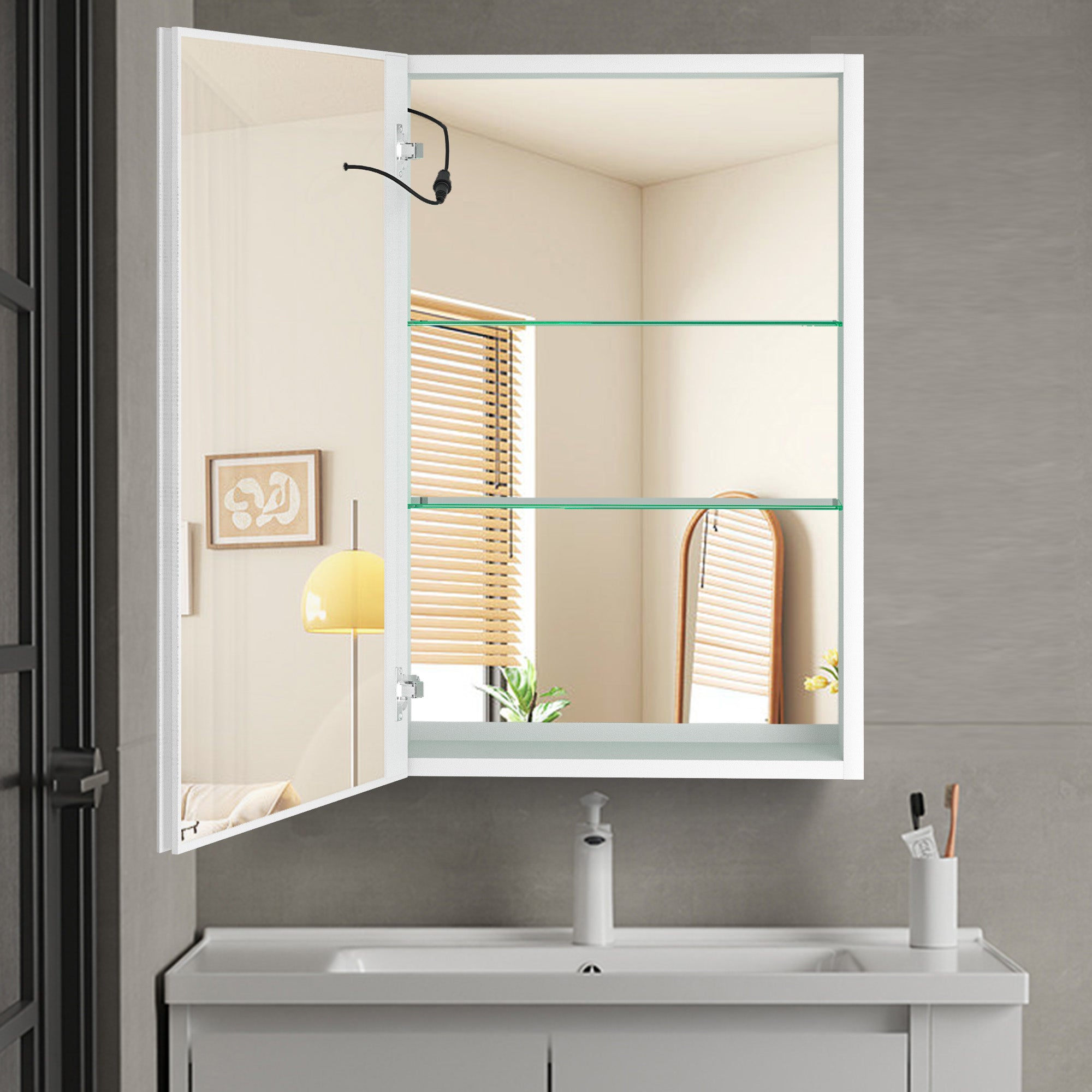 20 in. W x 30 in. H Surface Mount Bathroom Medicine Cabinet with Mirror and Shelves