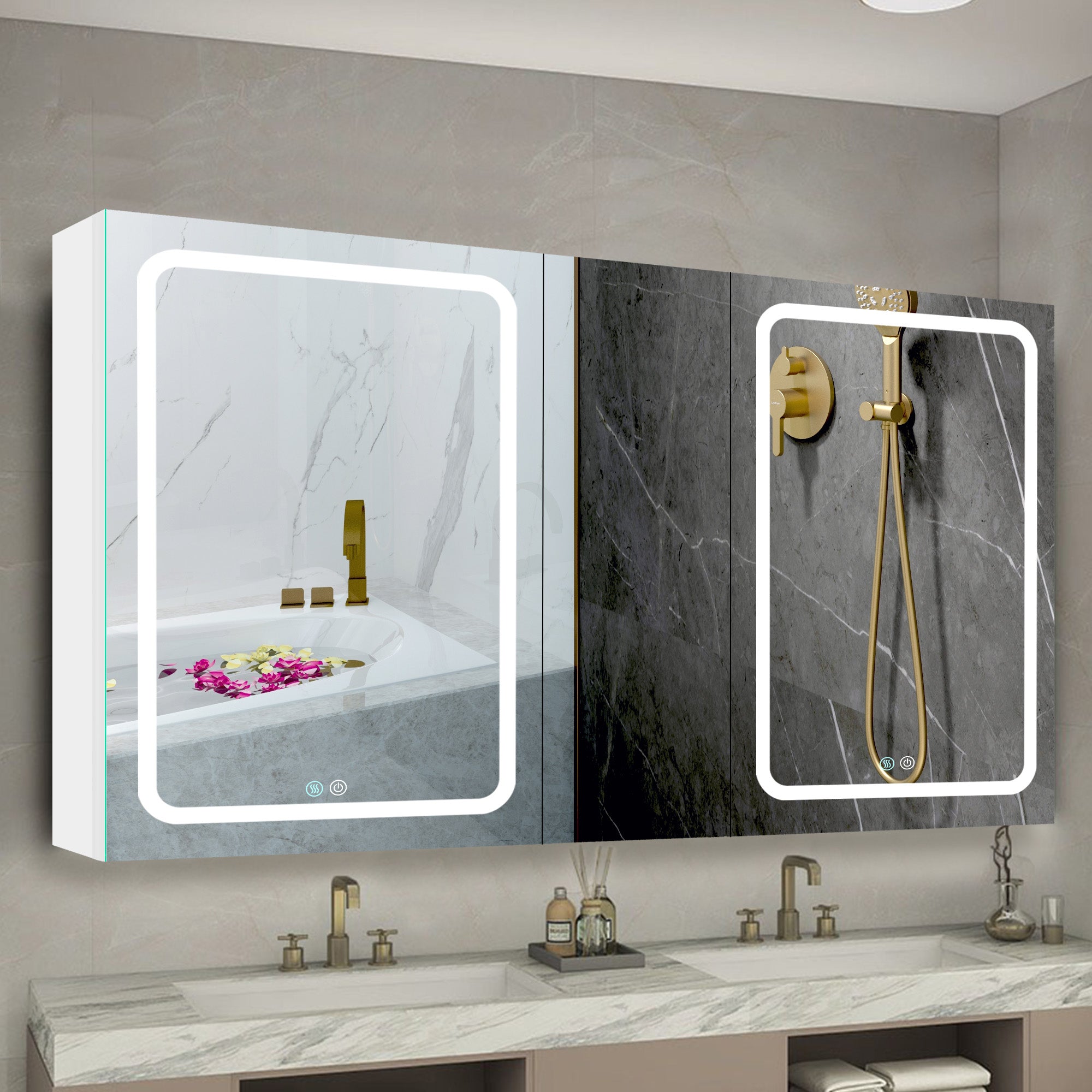 50 in. W x 30 in. H Surface Mount Bathroom Medicine Cabinet with Mirror and Shelves