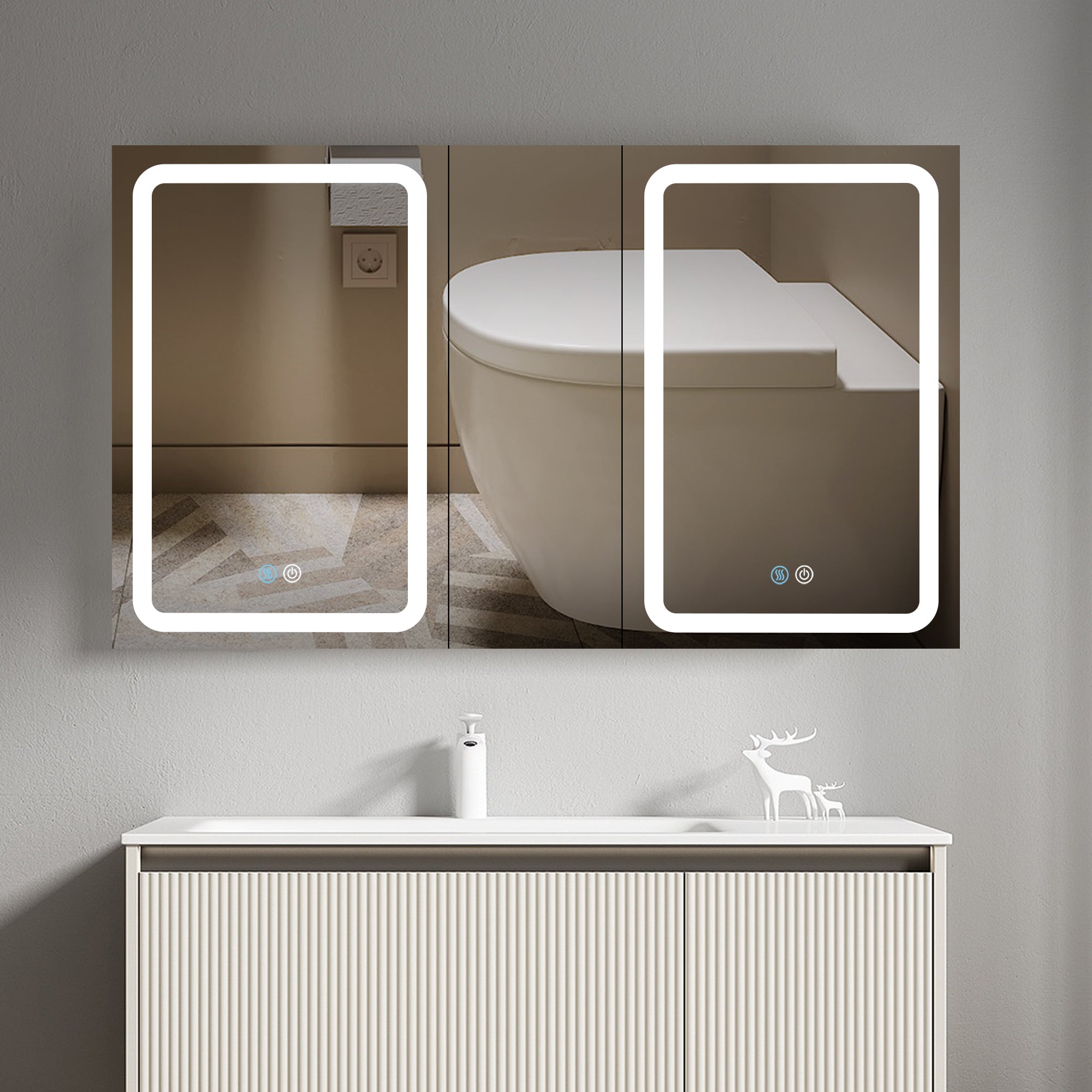 50 in. W x 30 in. H Surface Mount Bathroom Medicine Cabinet with Mirror and Shelves