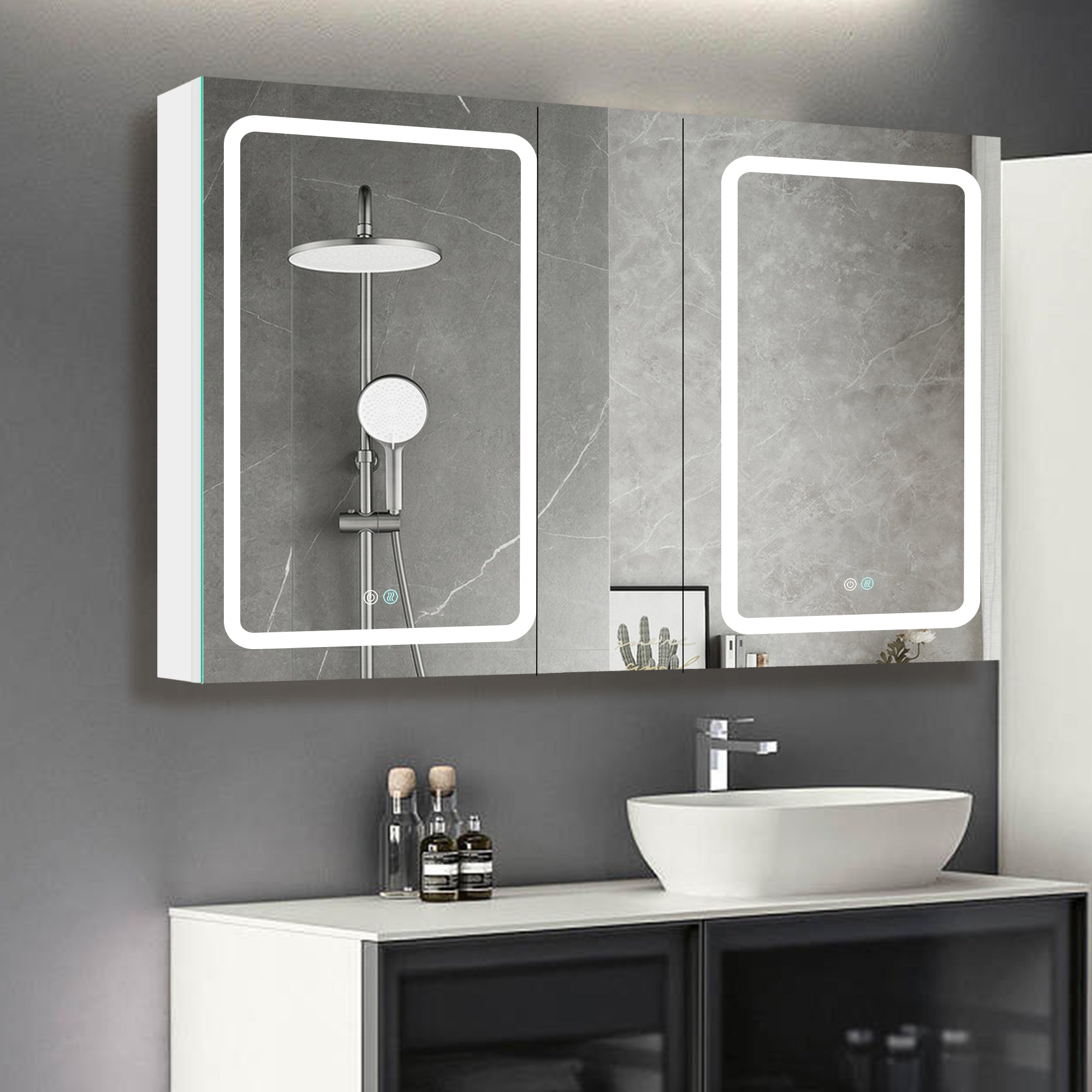 50 in. W x 30 in. H Surface Mount Bathroom Medicine Cabinet with Mirror and Shelves