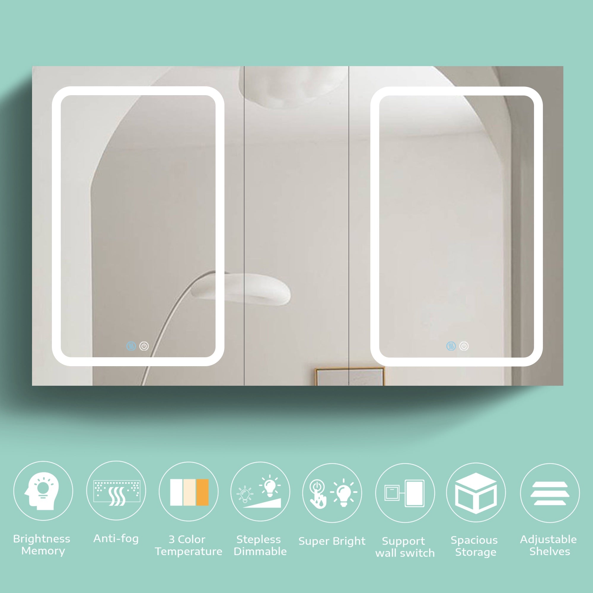 50 in. W x 30 in. H Surface Mount Bathroom Medicine Cabinet with Mirror and Shelves