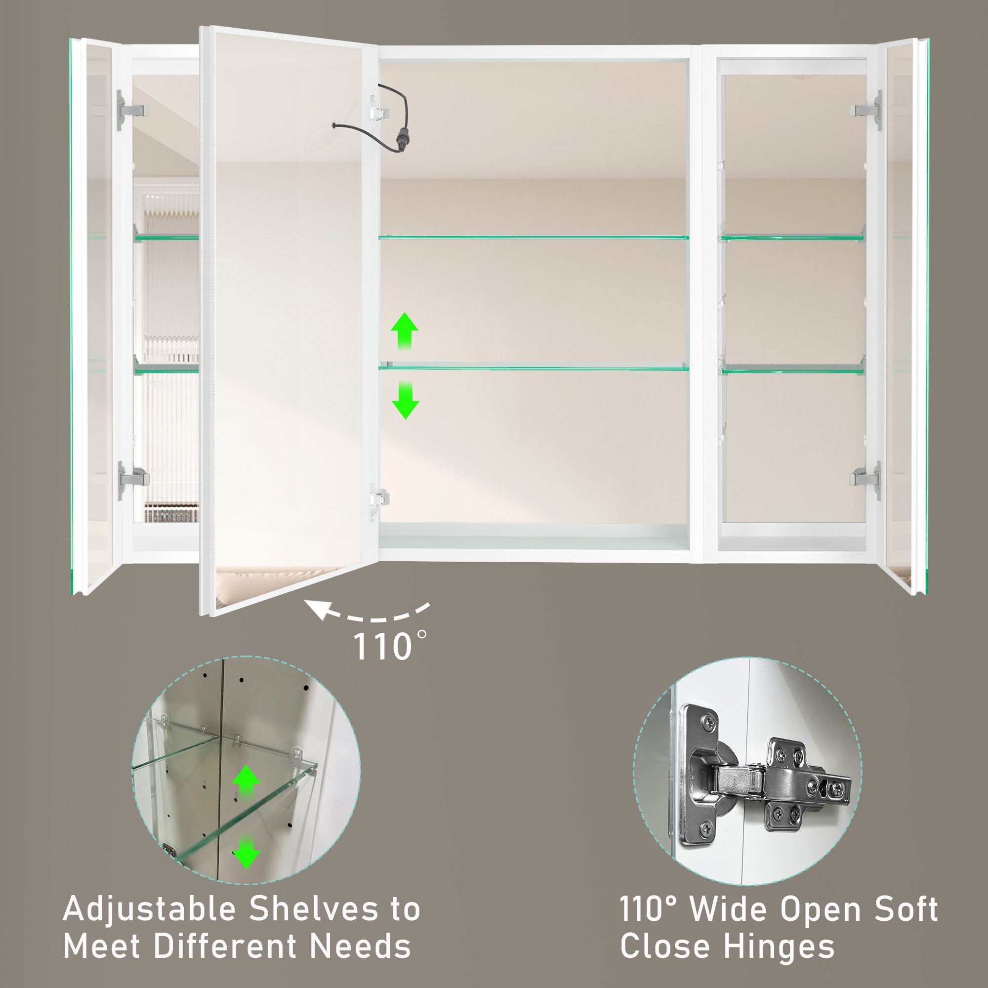 40 in. W x 30 in. H Surface Mount Bathroom Medicine Cabinet with Mirror and Shelves