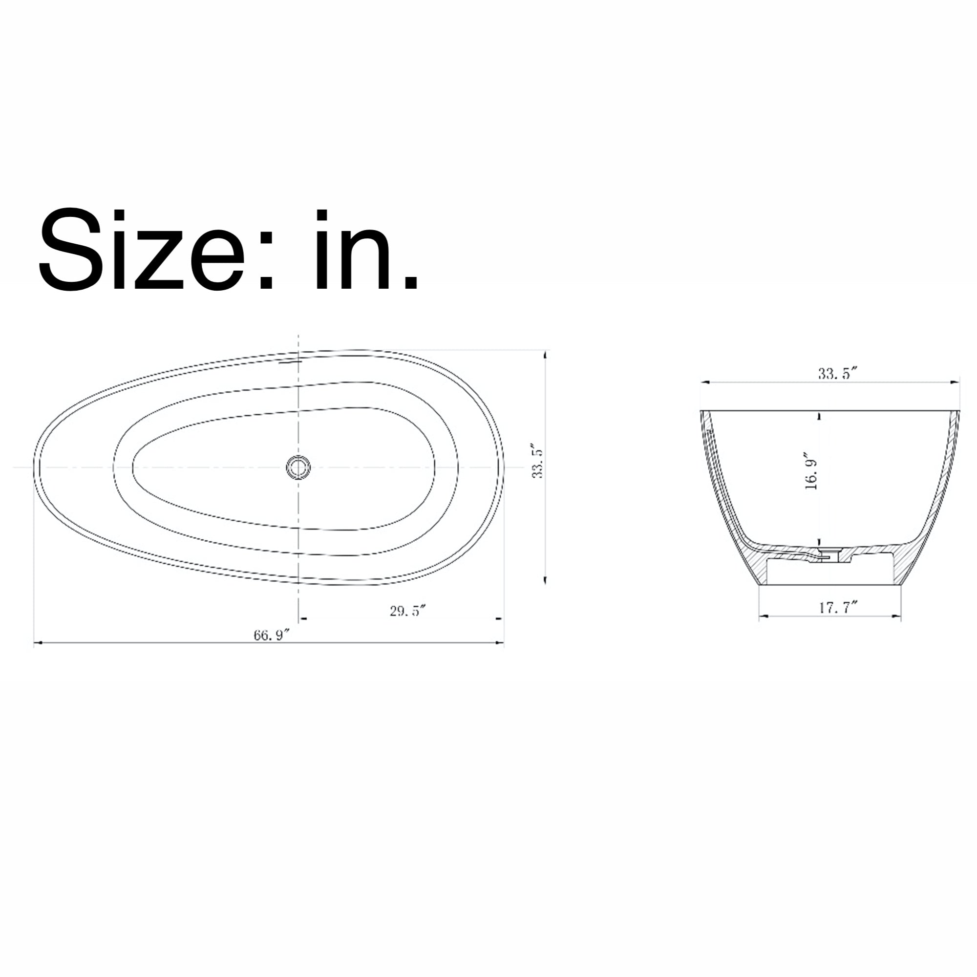 Solid Surface Freestanding Flatbottom Soaking Bathtub in White
