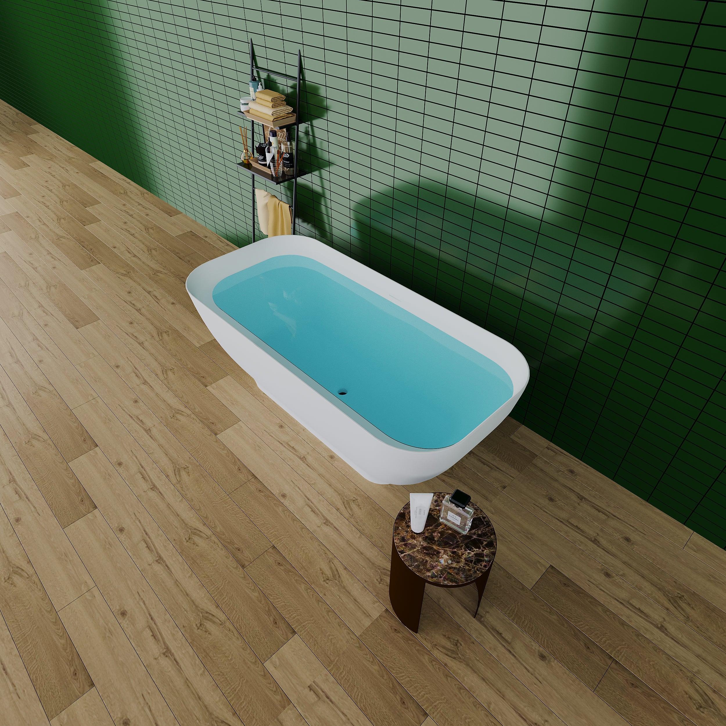 Solid Surface Freestanding Flatbottom Soaking Bathtub in Matte White