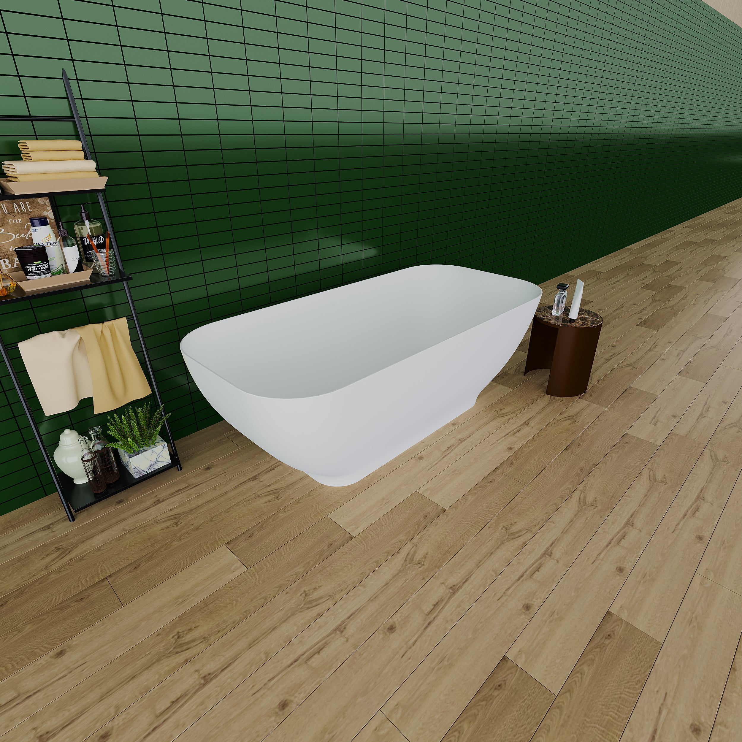 Solid Surface Freestanding Flatbottom Soaking Bathtub in Matte White