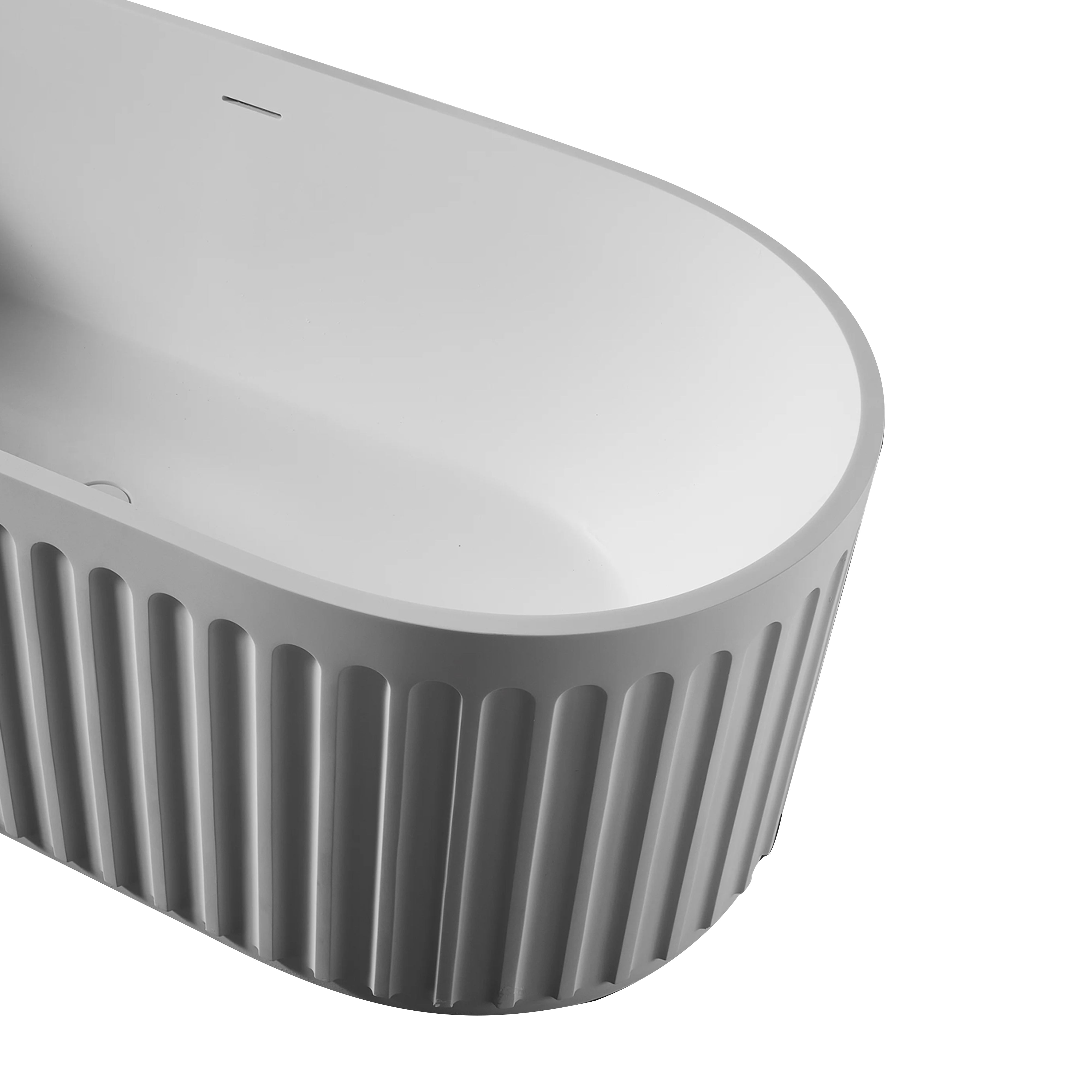 Solid Surface Freestanding Flatbottom Soaking Bathtub in Matte White