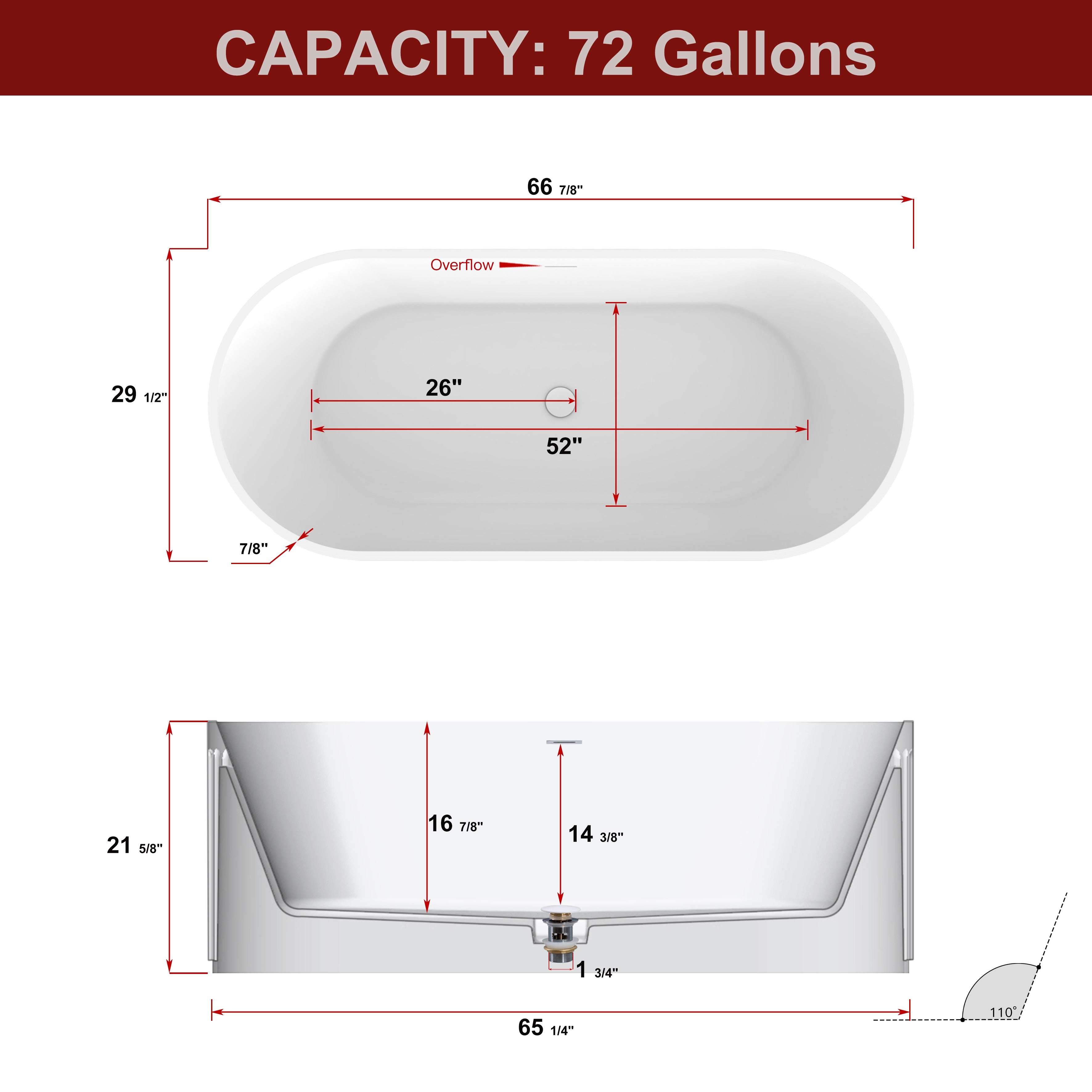 Solid Surface Freestanding Flatbottom Soaking Bathtub in Matte White