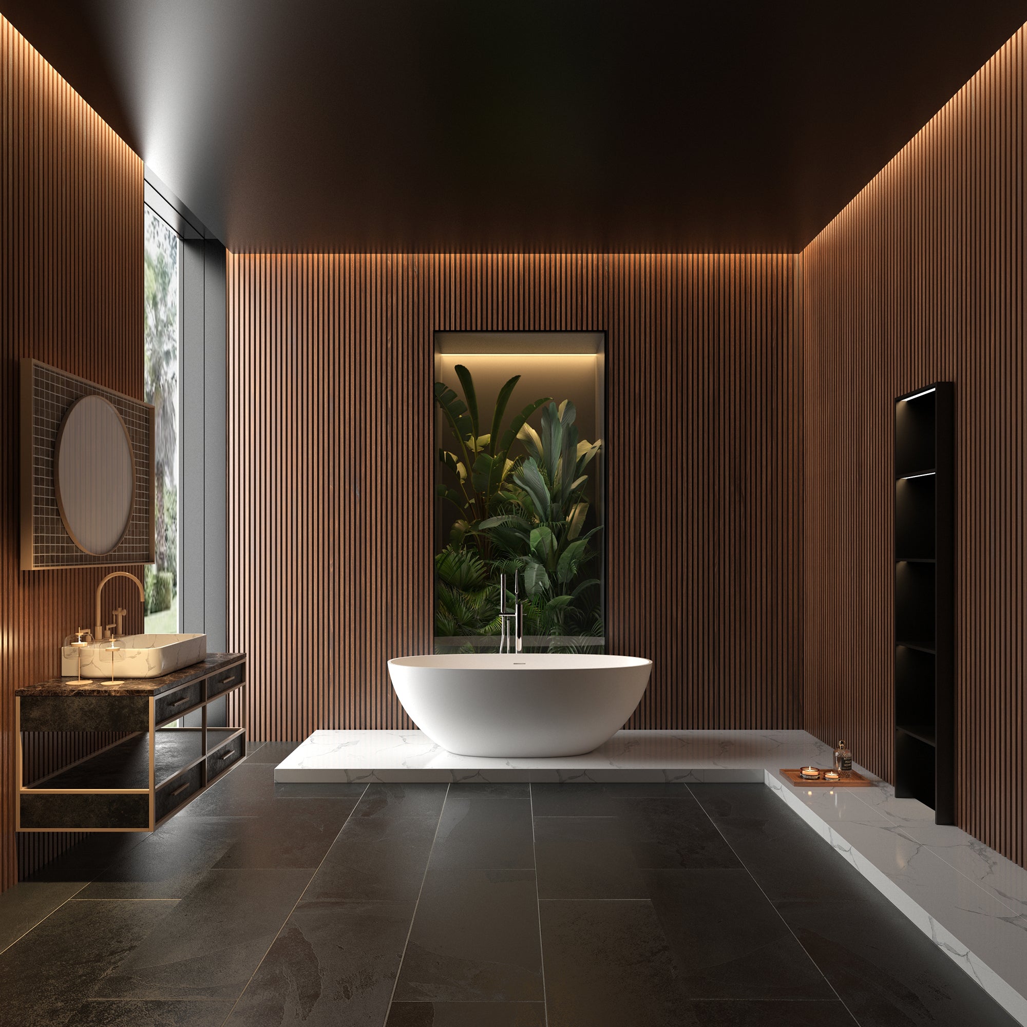 Solid Surface Freestanding Flatbottom Soaking Bathtub in Matte White