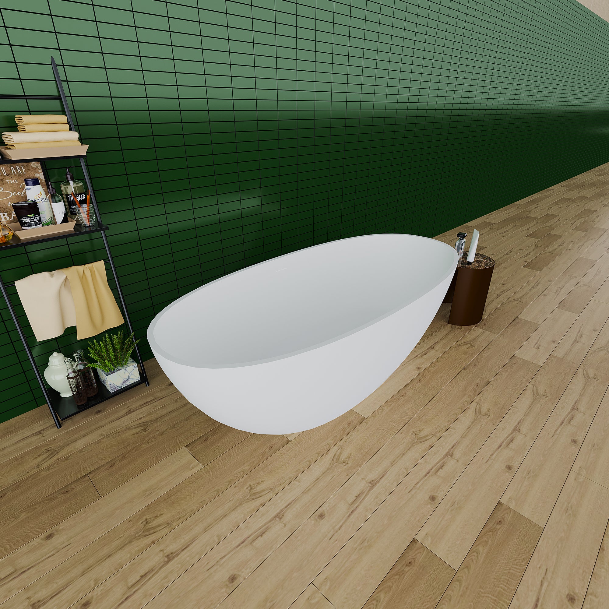 Solid Surface Freestanding Flatbottom Soaking Bathtub in Matte White