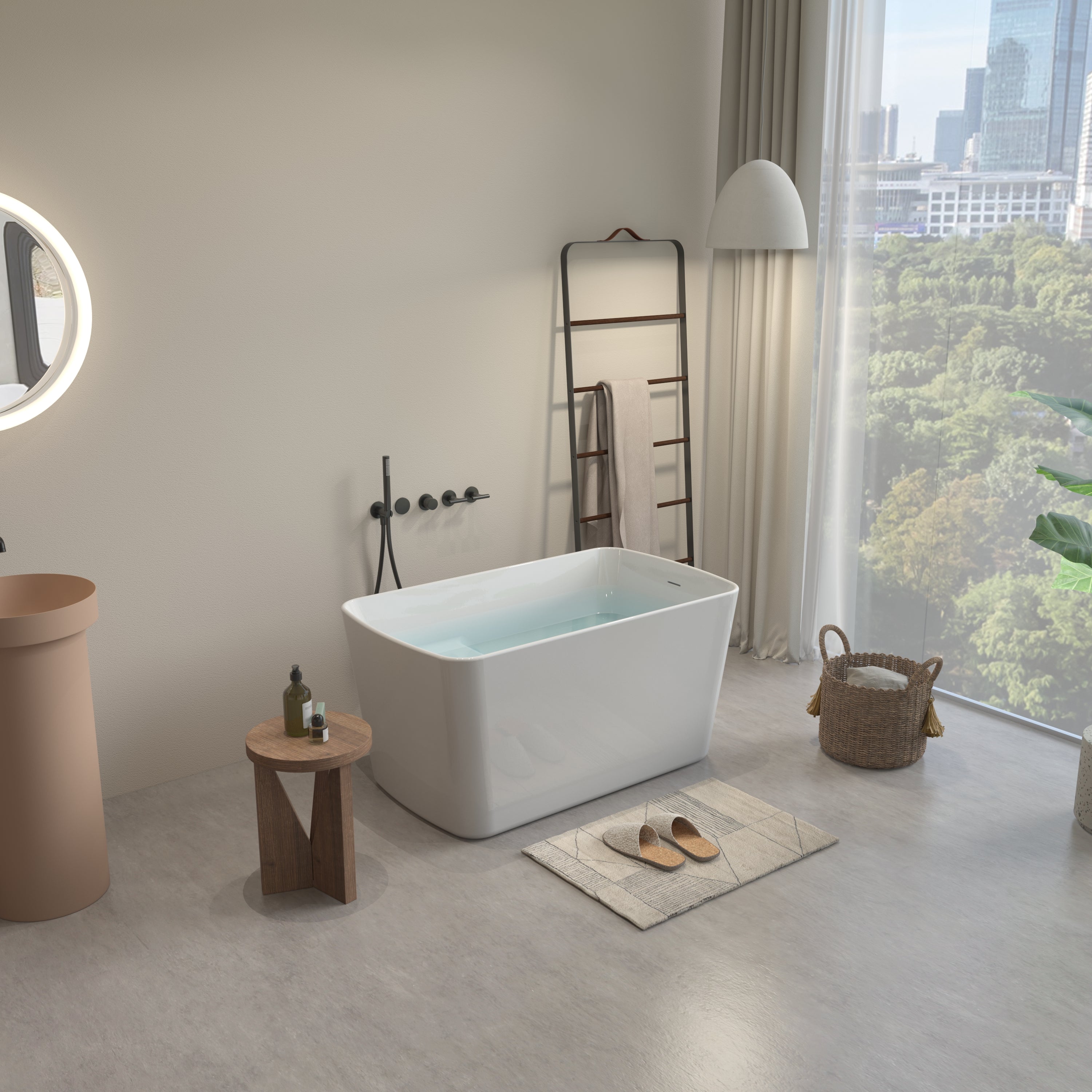 49 in. Acrylic Freestanding Flatbottom Soaking Bathtub in White