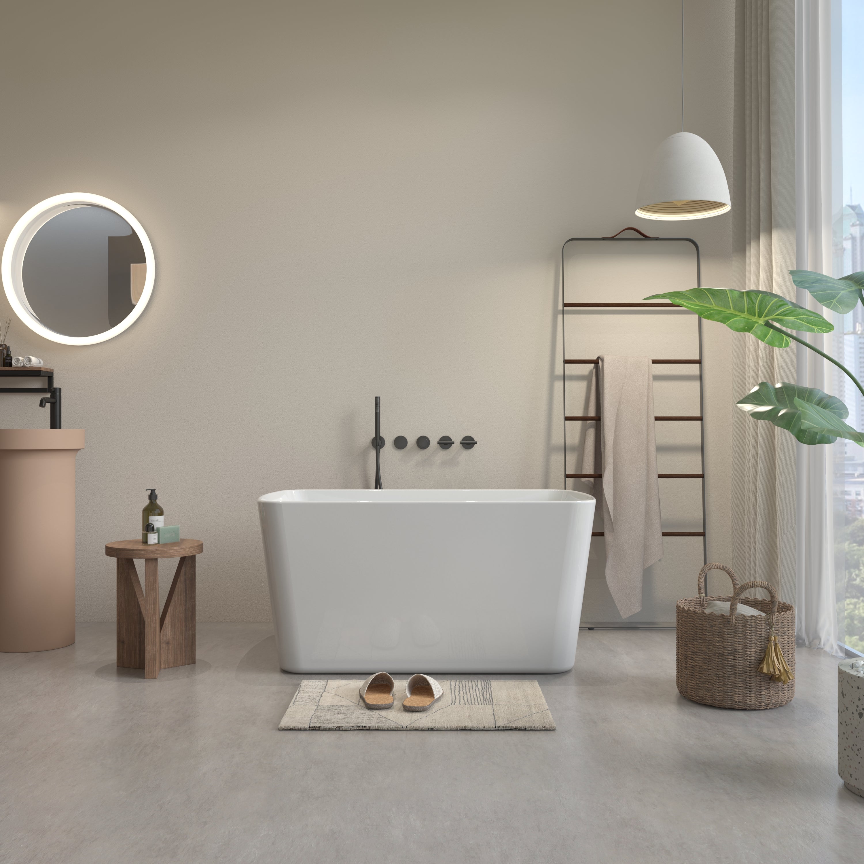 49 in. Acrylic Freestanding Flatbottom Soaking Bathtub in White