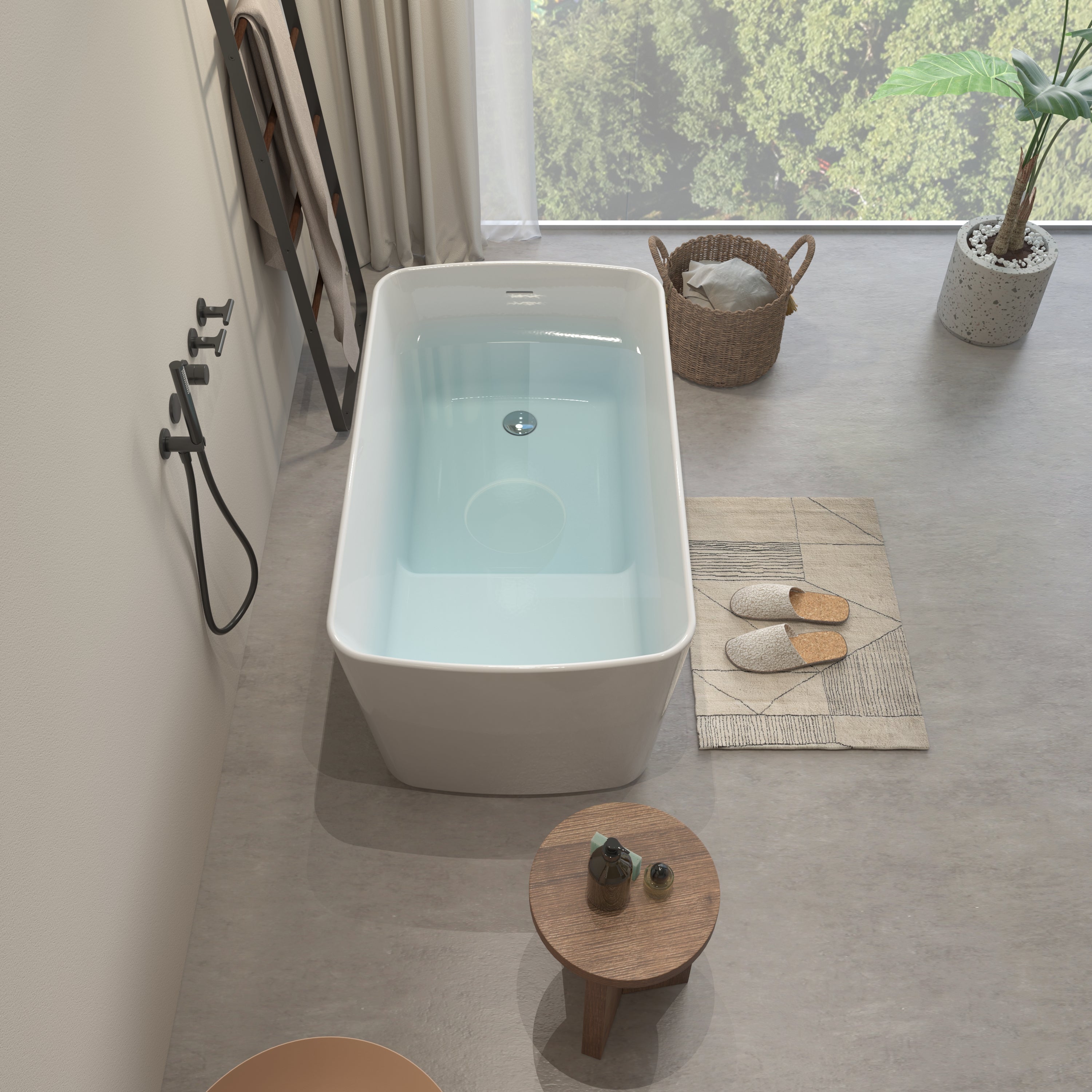 49 in. Acrylic Freestanding Flatbottom Soaking Bathtub in White