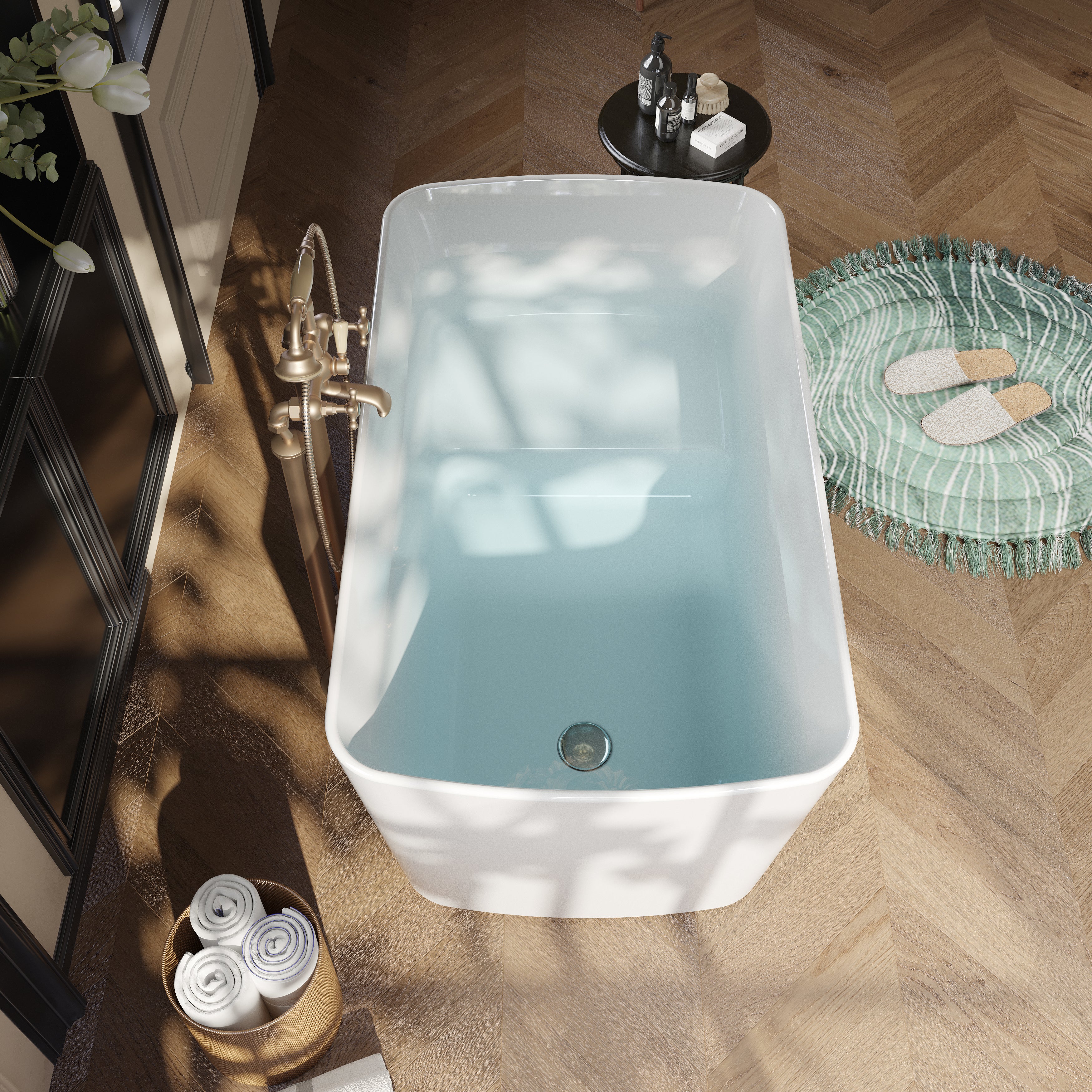 49 in. Acrylic Freestanding Flatbottom Soaking Bathtub in White