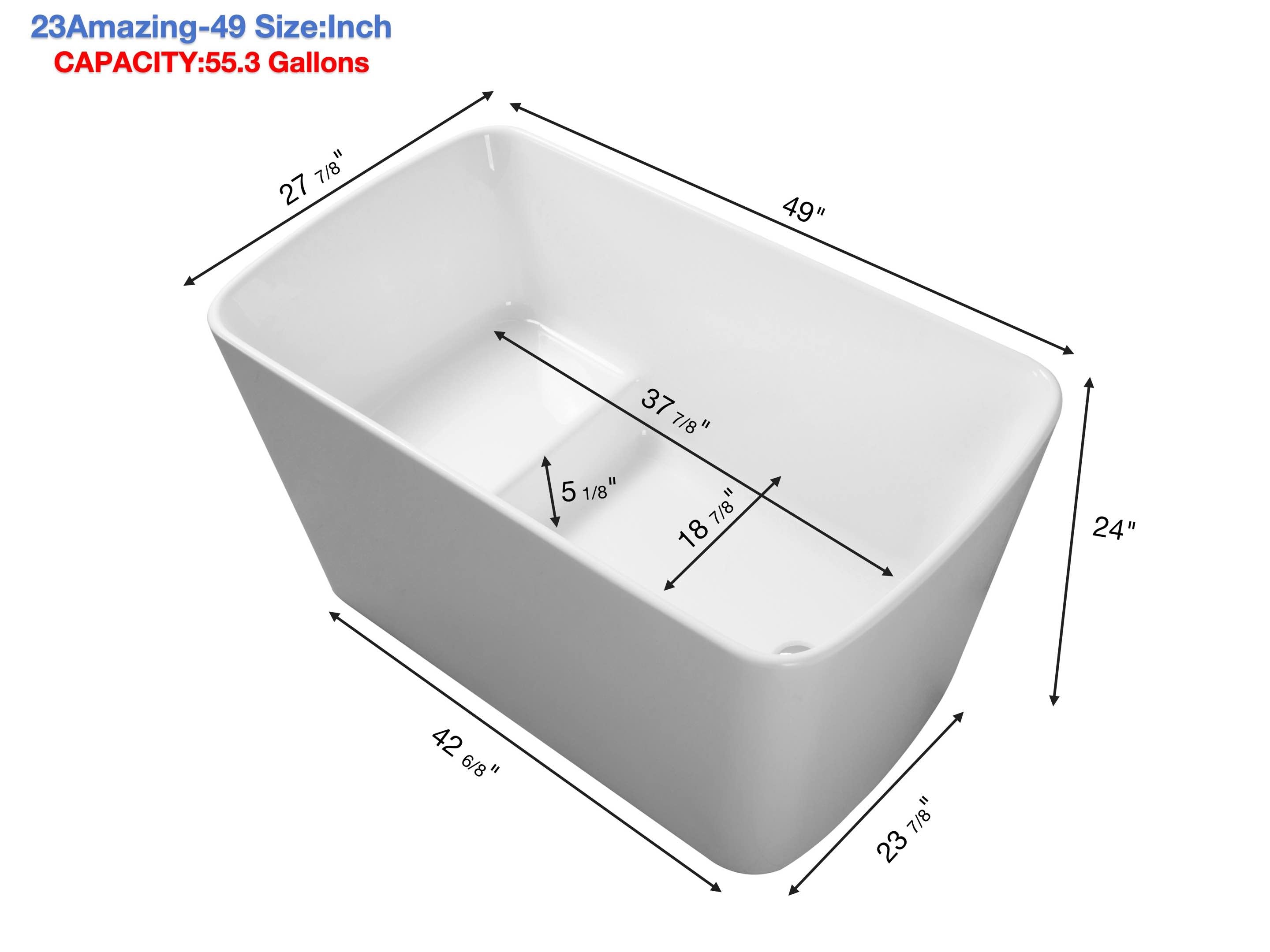 49 in. Acrylic Freestanding Flatbottom Soaking Bathtub in White