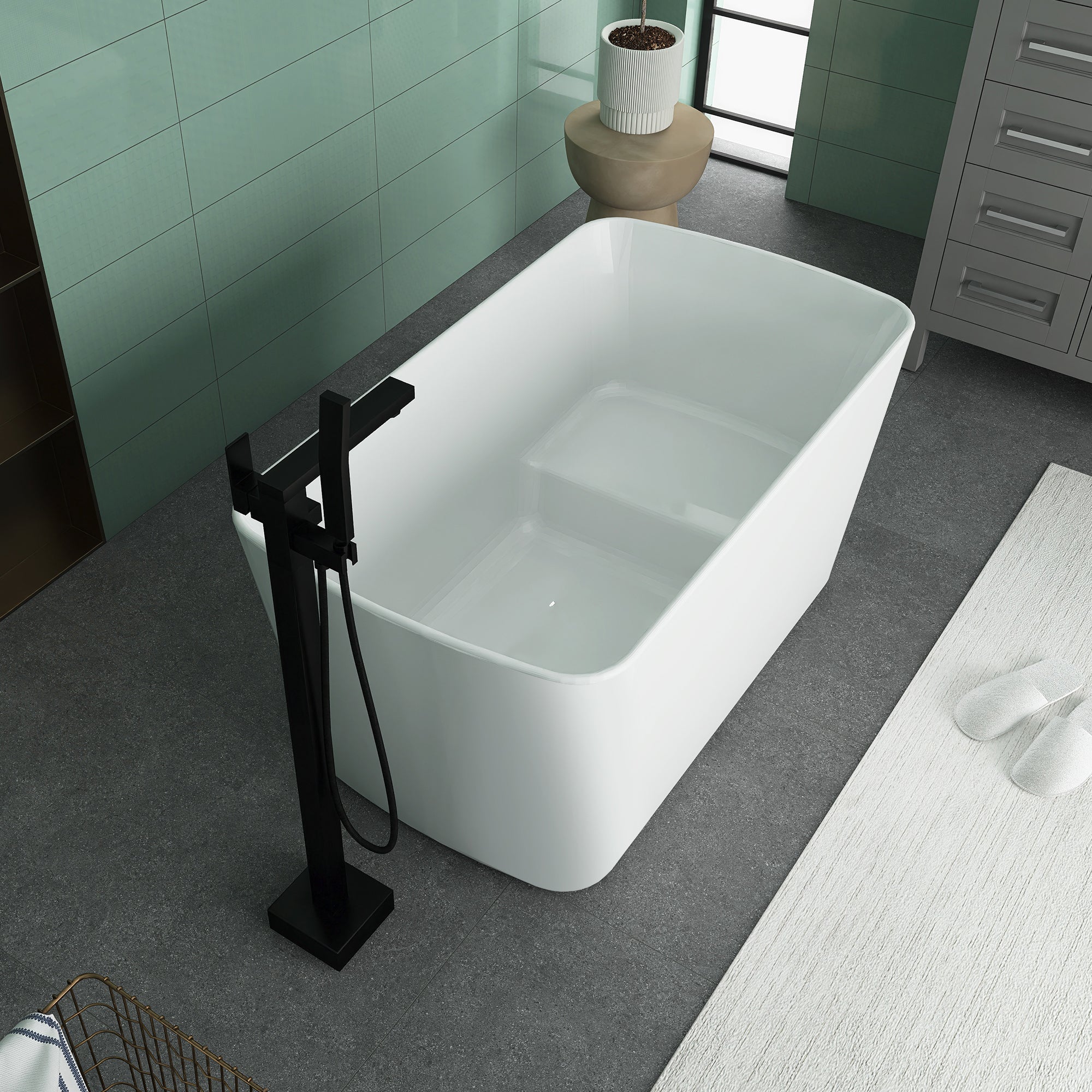 49 in. Acrylic Freestanding Flatbottom Soaking Bathtub in White