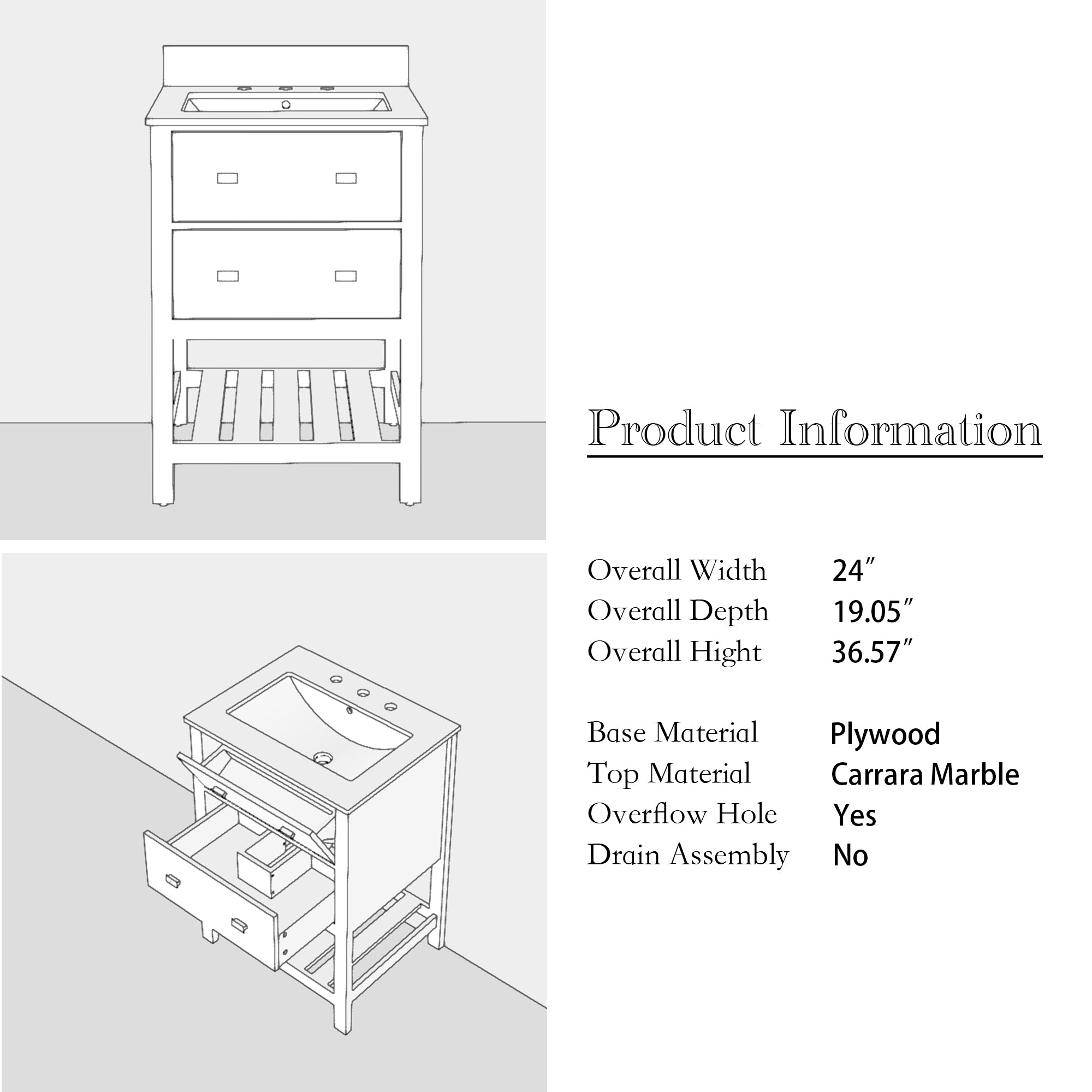 24/30 Inch Plywood Freestanding Bathroom Vanity with Sink