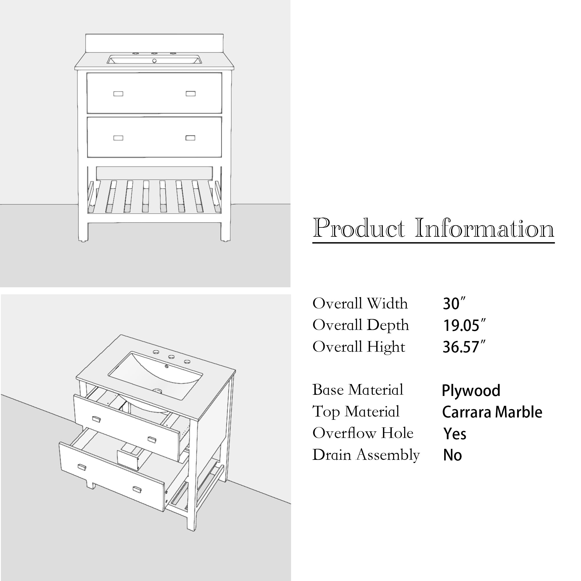 24/30 Inch Plywood Freestanding Bathroom Vanity with Sink