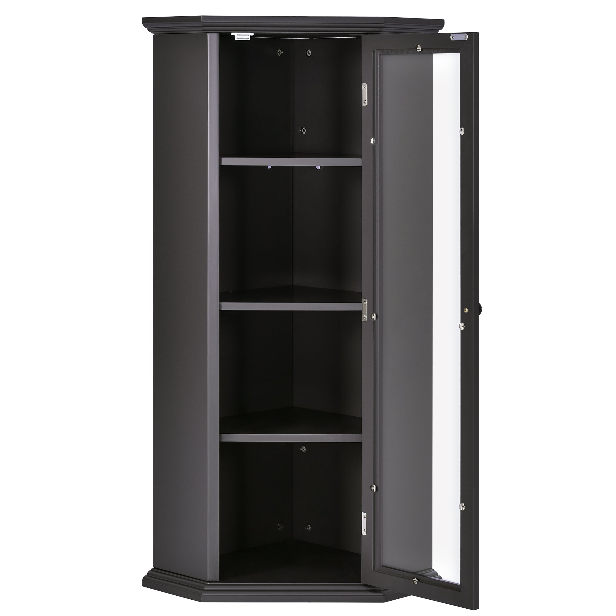 42" Wood 1-door Storage Corner Cabinet with Glass Door