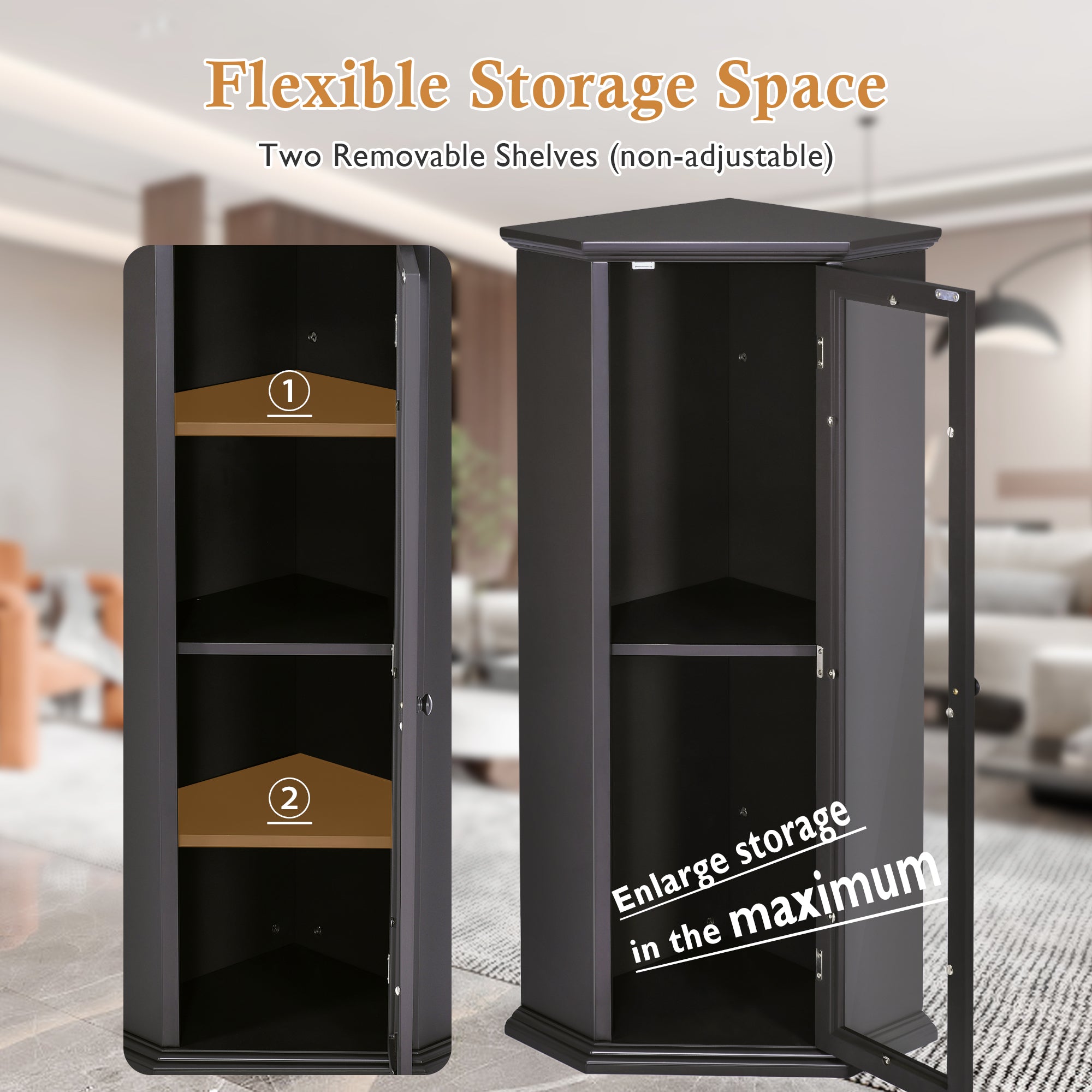 42" Wood 1-door Storage Corner Cabinet with Glass Door