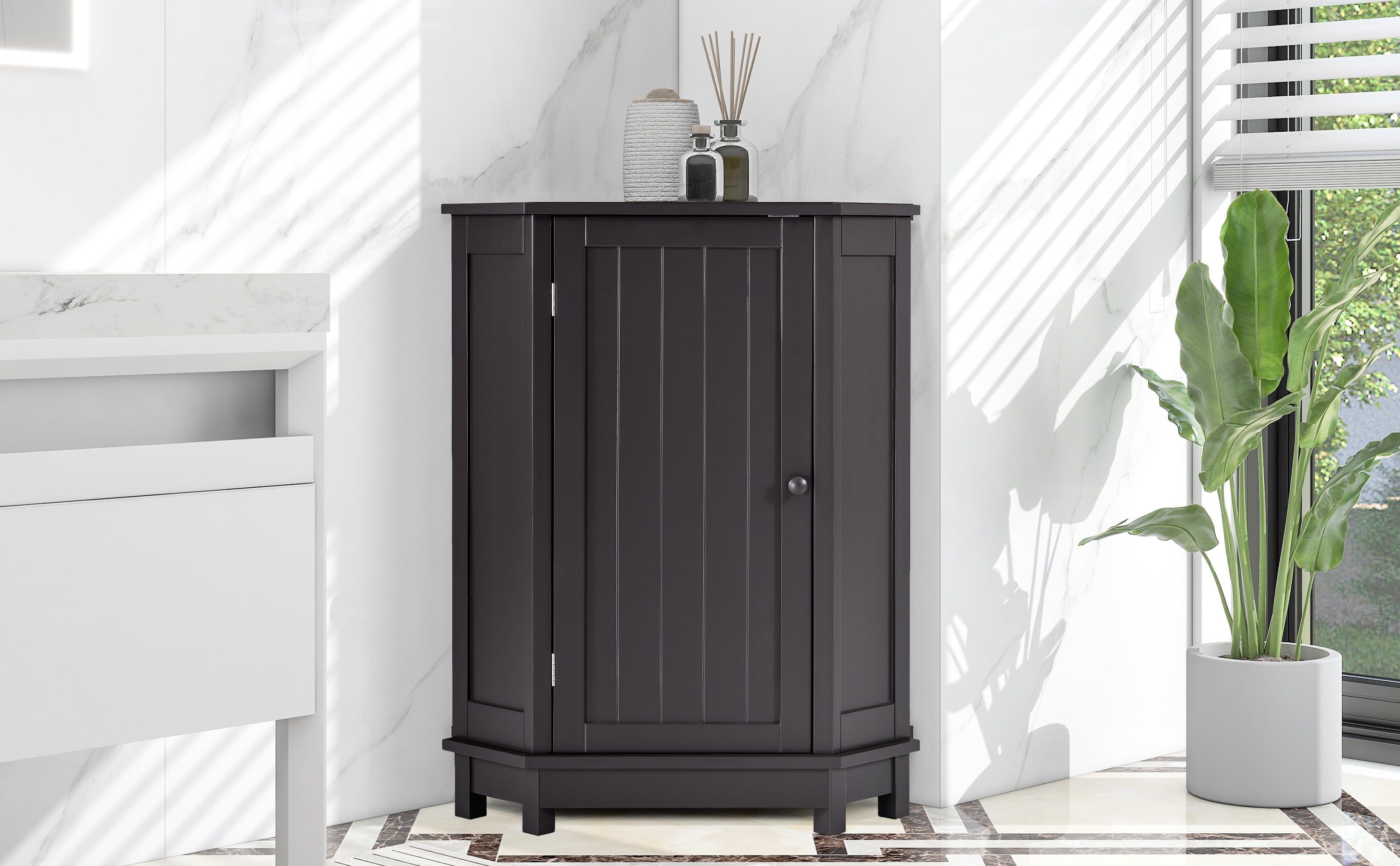 31" Wood 1-door Bathroom Cabinet with Interior Shelves