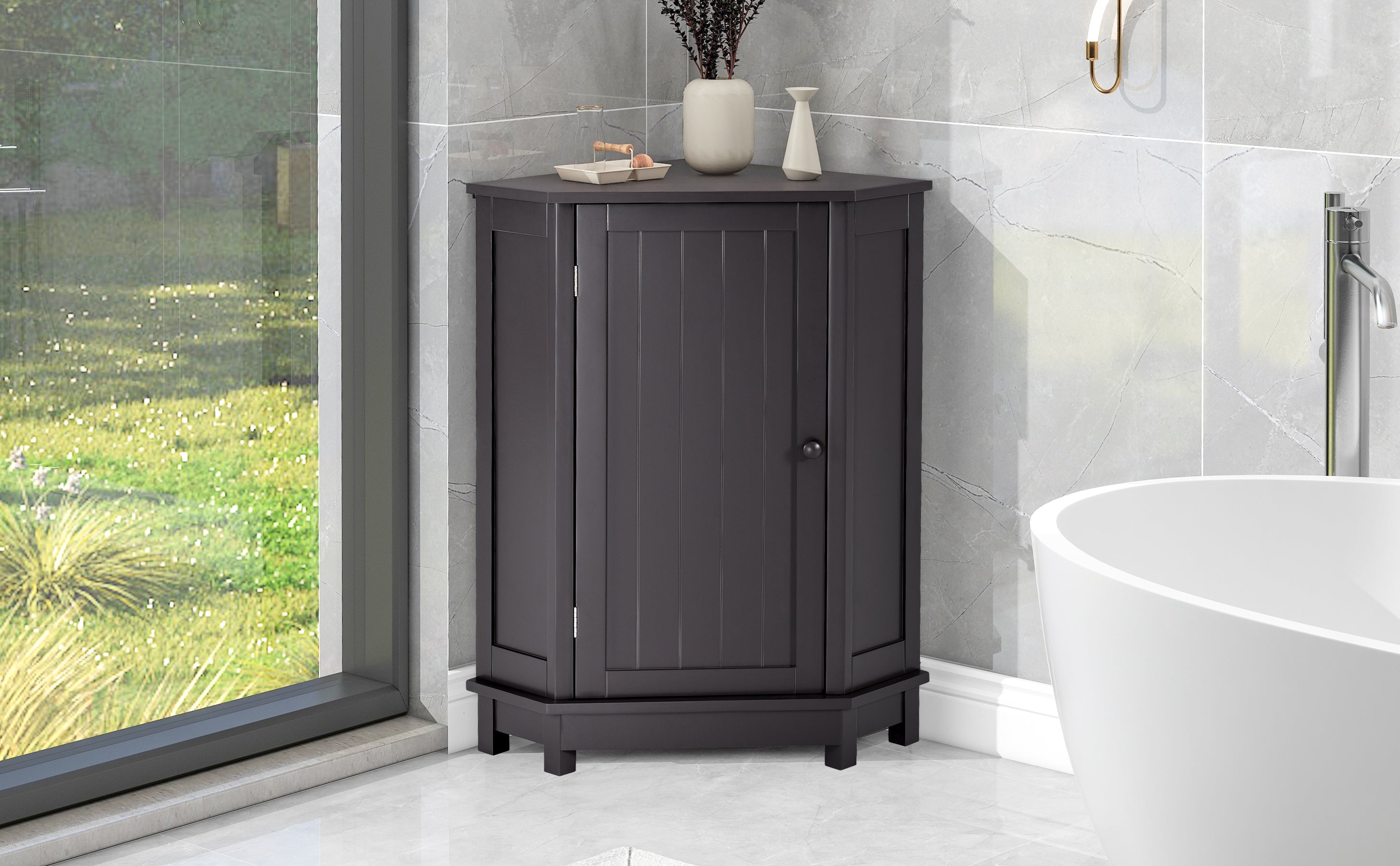 31" Wood 1-door Bathroom Cabinet with Interior Shelves