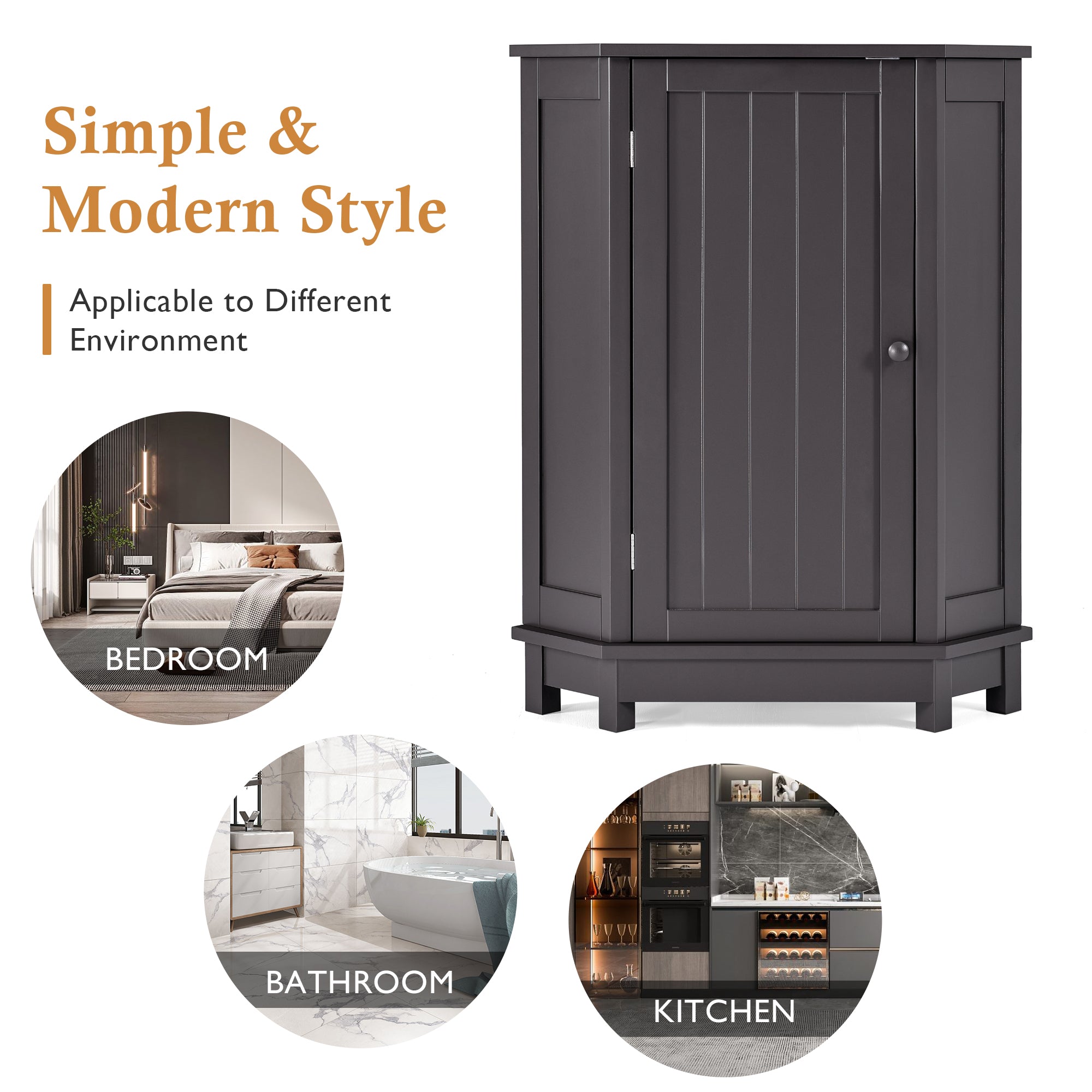 31" Wood 1-door Bathroom Cabinet with Interior Shelves