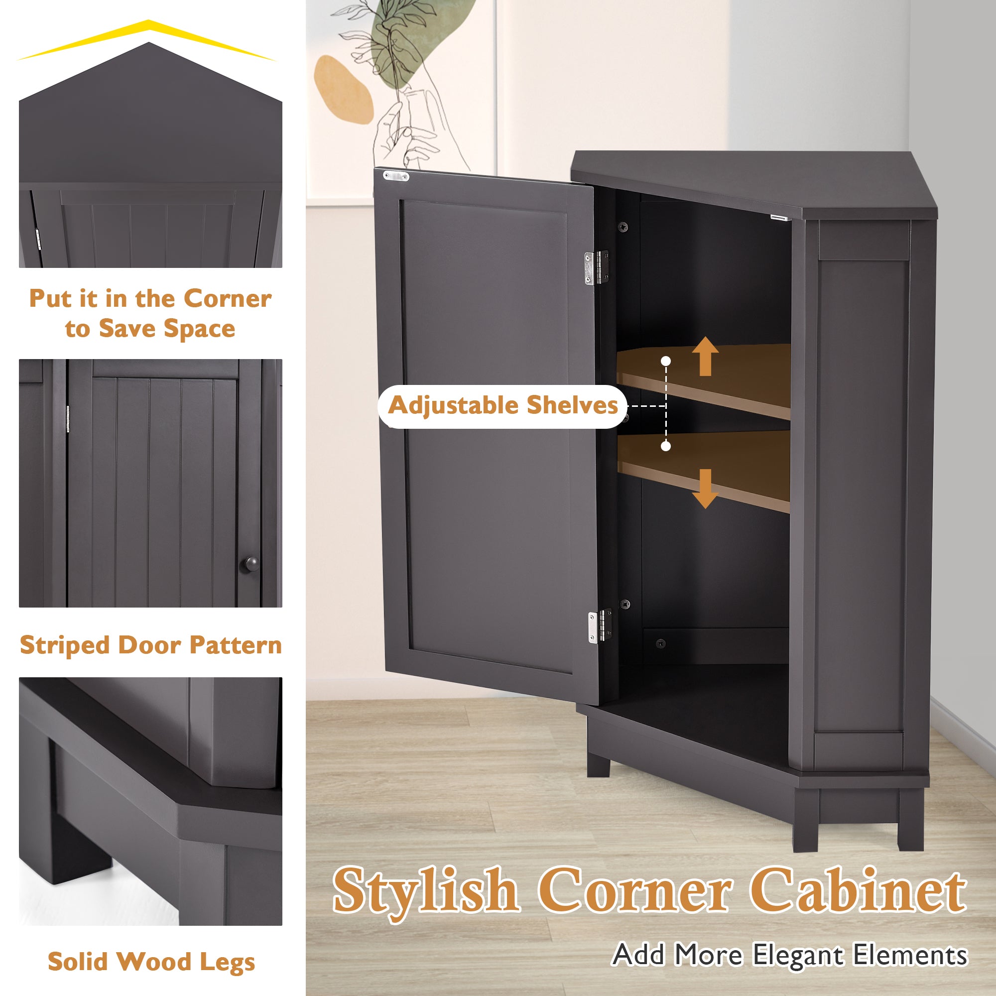 31" Wood 1-door Bathroom Cabinet with Interior Shelves