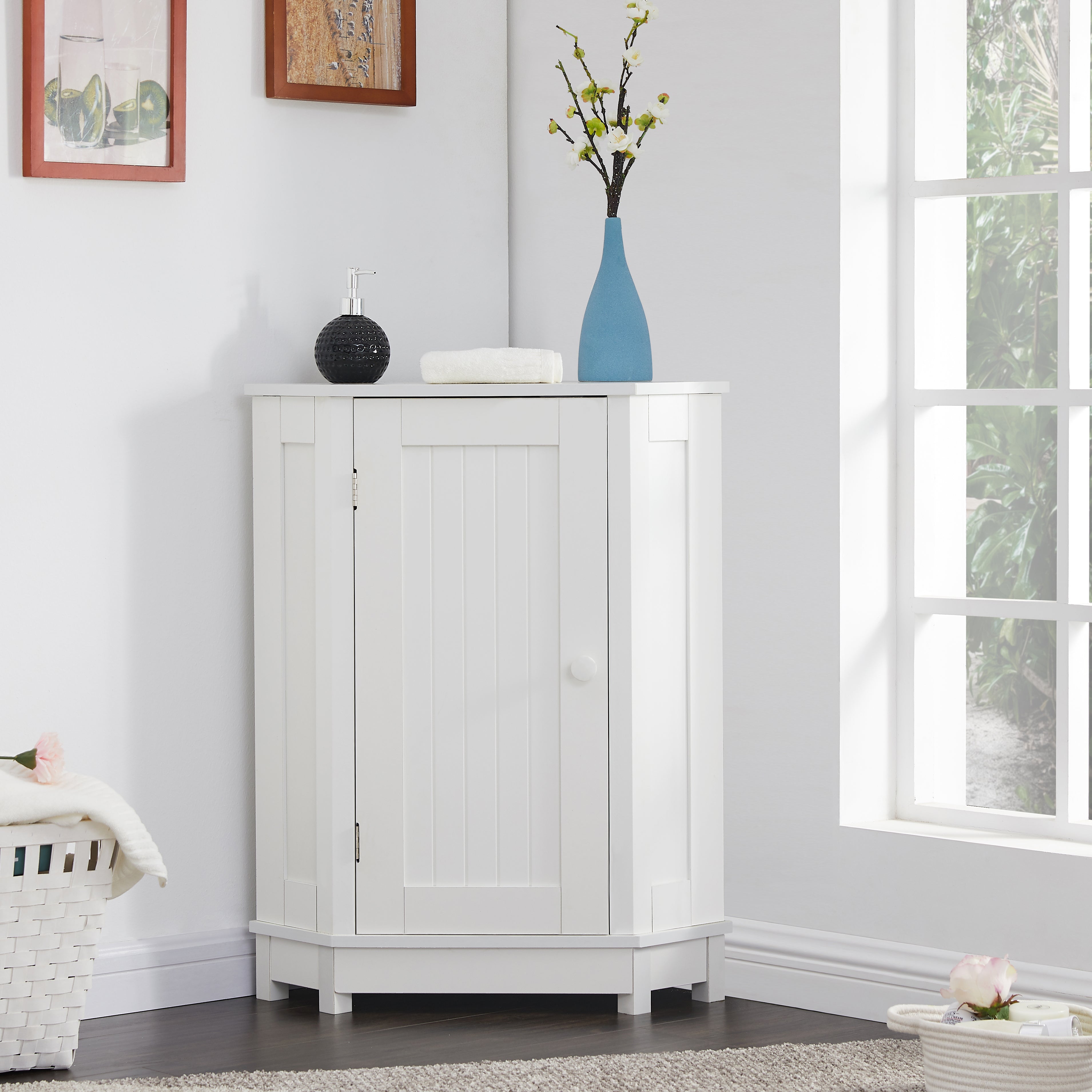 31" Wood 1-door Bathroom Cabinet with Interior Shelves