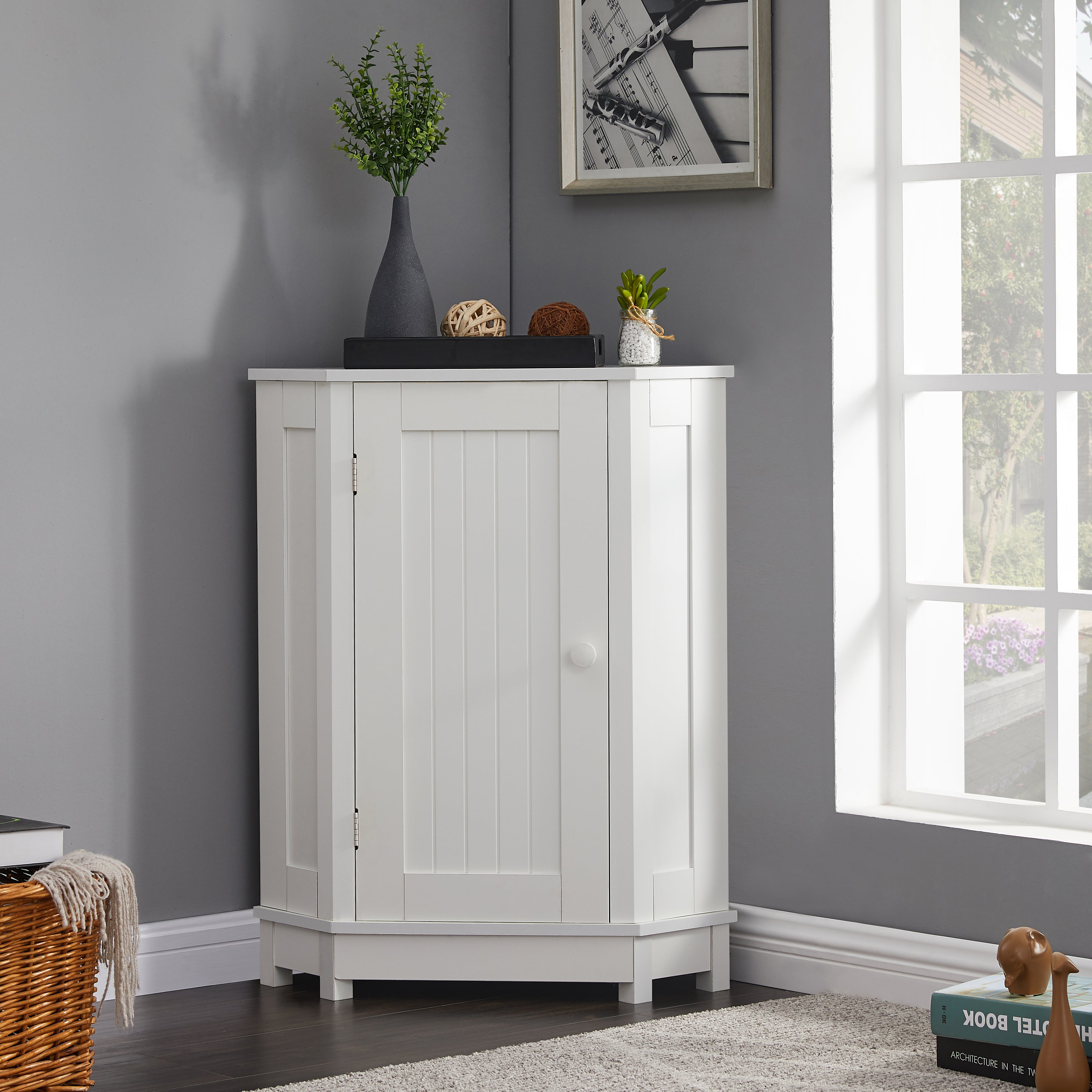 31" Wood 1-door Bathroom Cabinet with Interior Shelves
