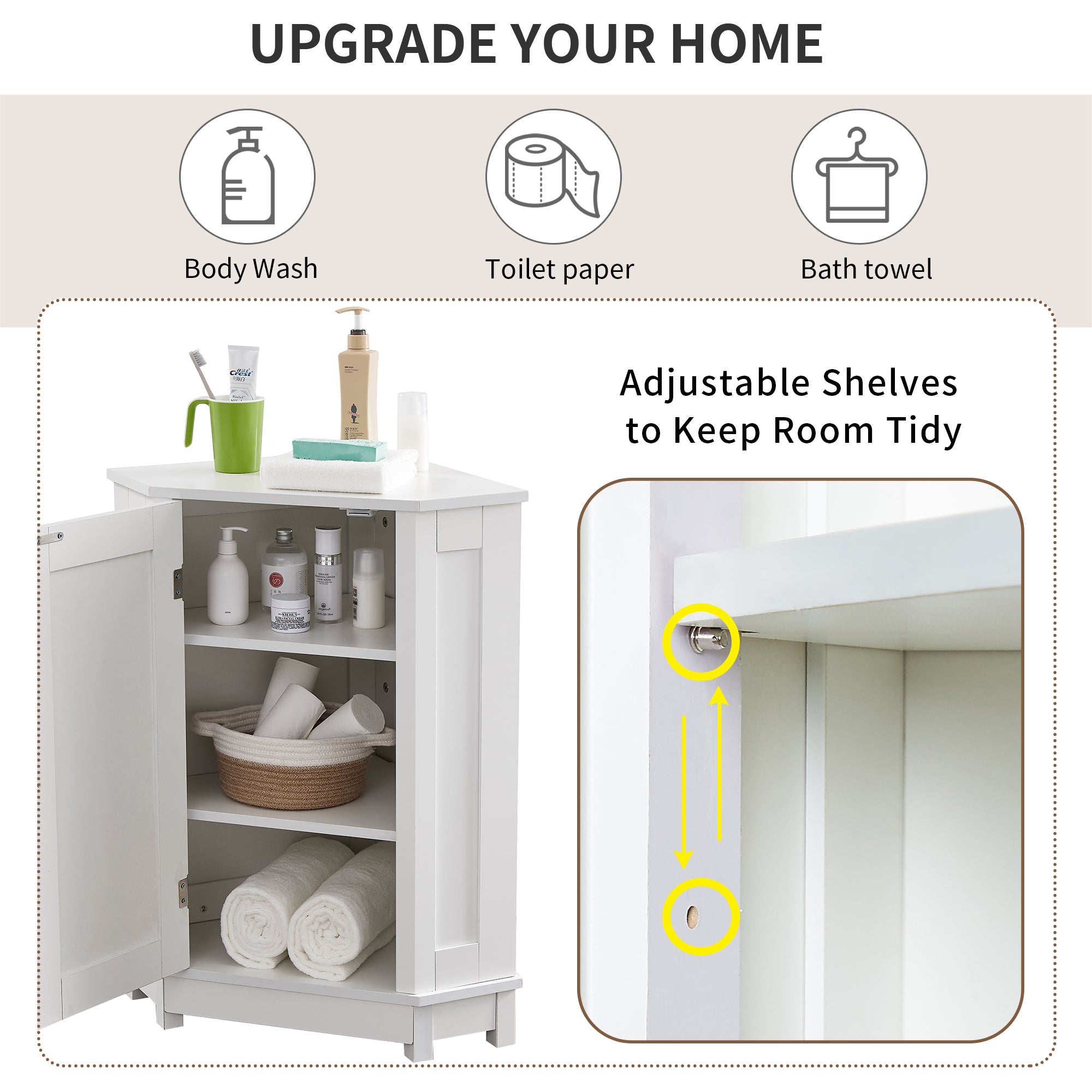 31" Wood 1-door Bathroom Cabinet with Interior Shelves