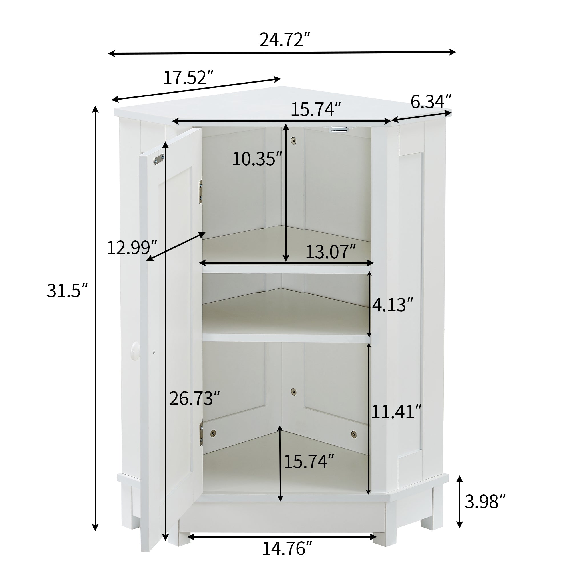 31" Wood 1-door Bathroom Cabinet with Interior Shelves