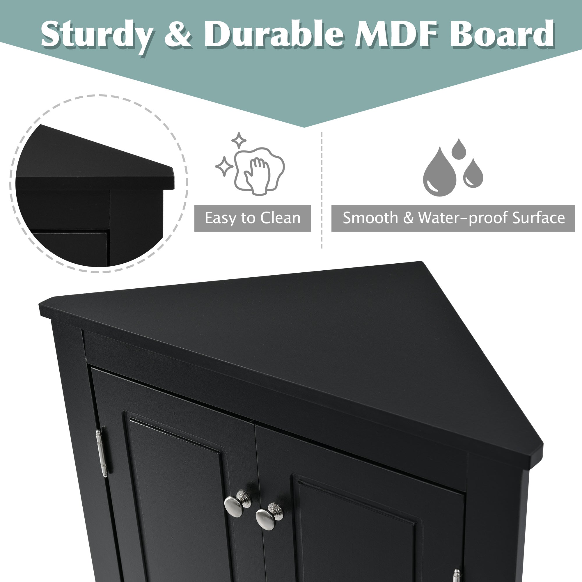 32" Wood 2-door Bathroom Corner Cabinet with Adjustable Shelves