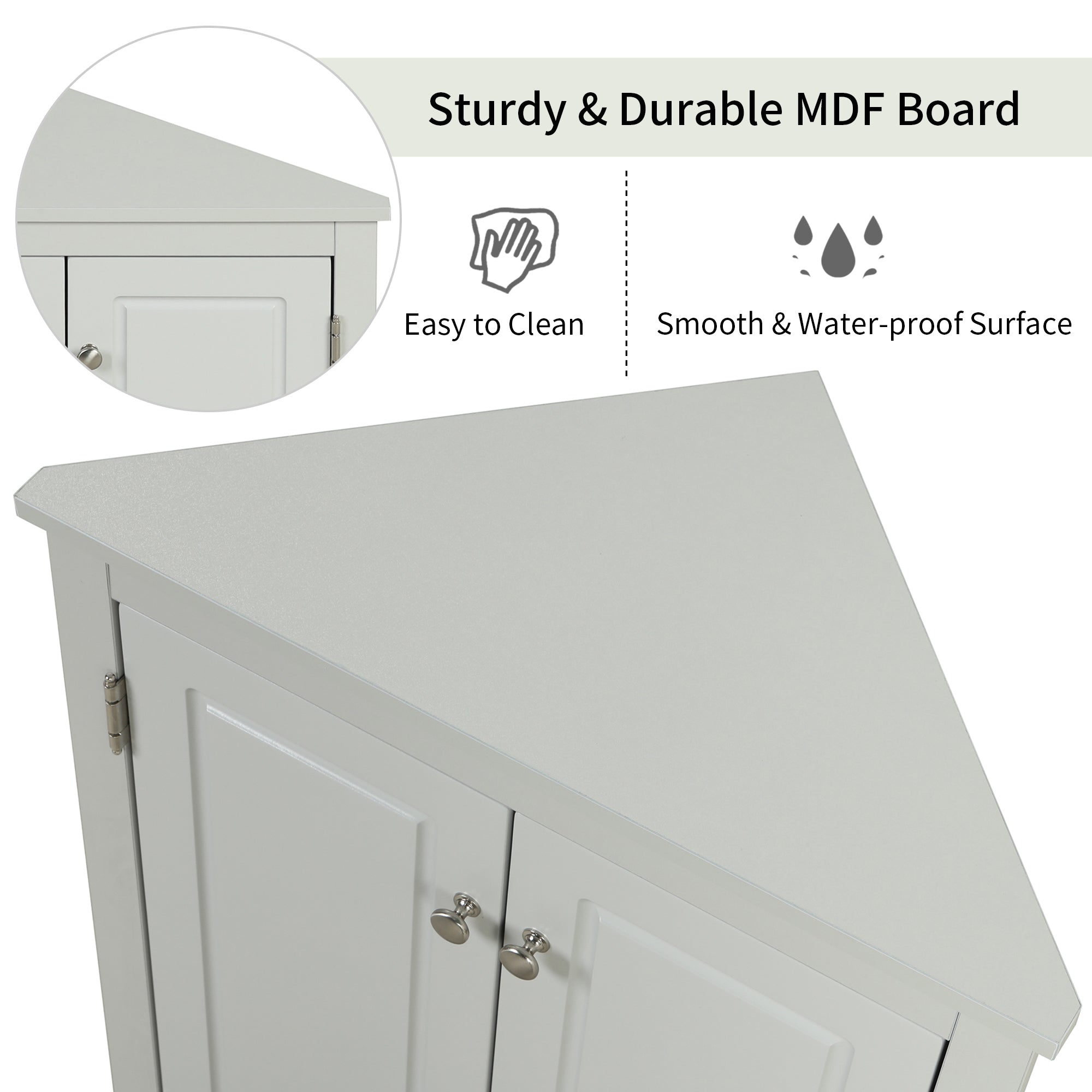 32" Wood 2-door Bathroom Corner Cabinet with Adjustable Shelves
